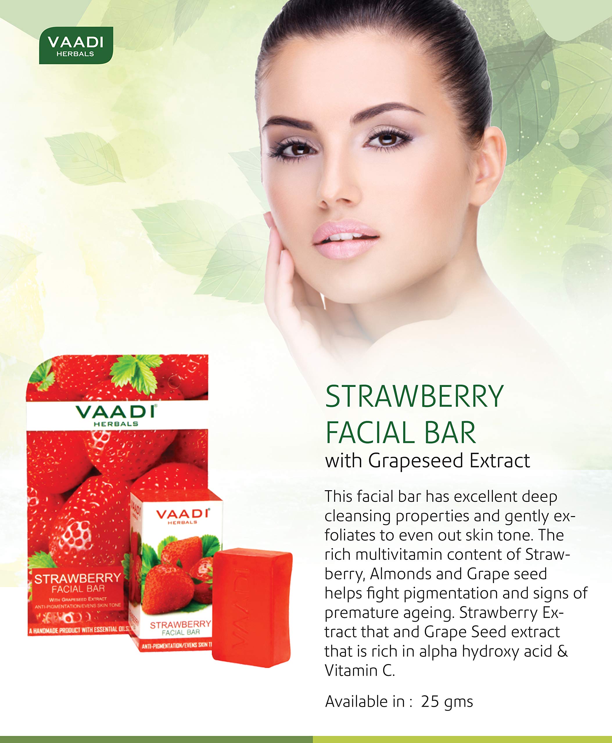 Vaadi Herbals Strawberry Facial Bars with Grape Seed Extract, 25g x 6 – view 3