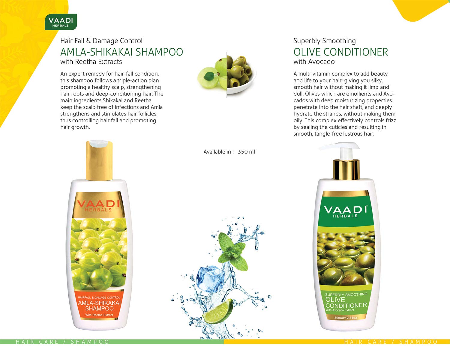 Vaadi Herbals Amla Shikakai Hair Fall and Damage Control Shampoo, 350ml with Olive Conditioner, 350ml – view 3