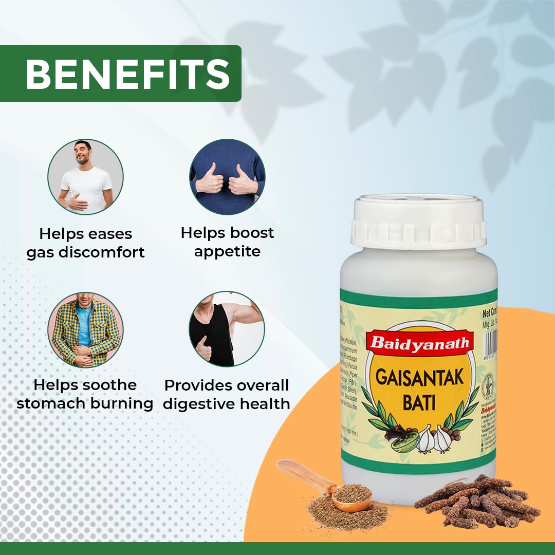 Baidyanath Gaisantak Bati, Reduces and neutralizes acid levels – view 3