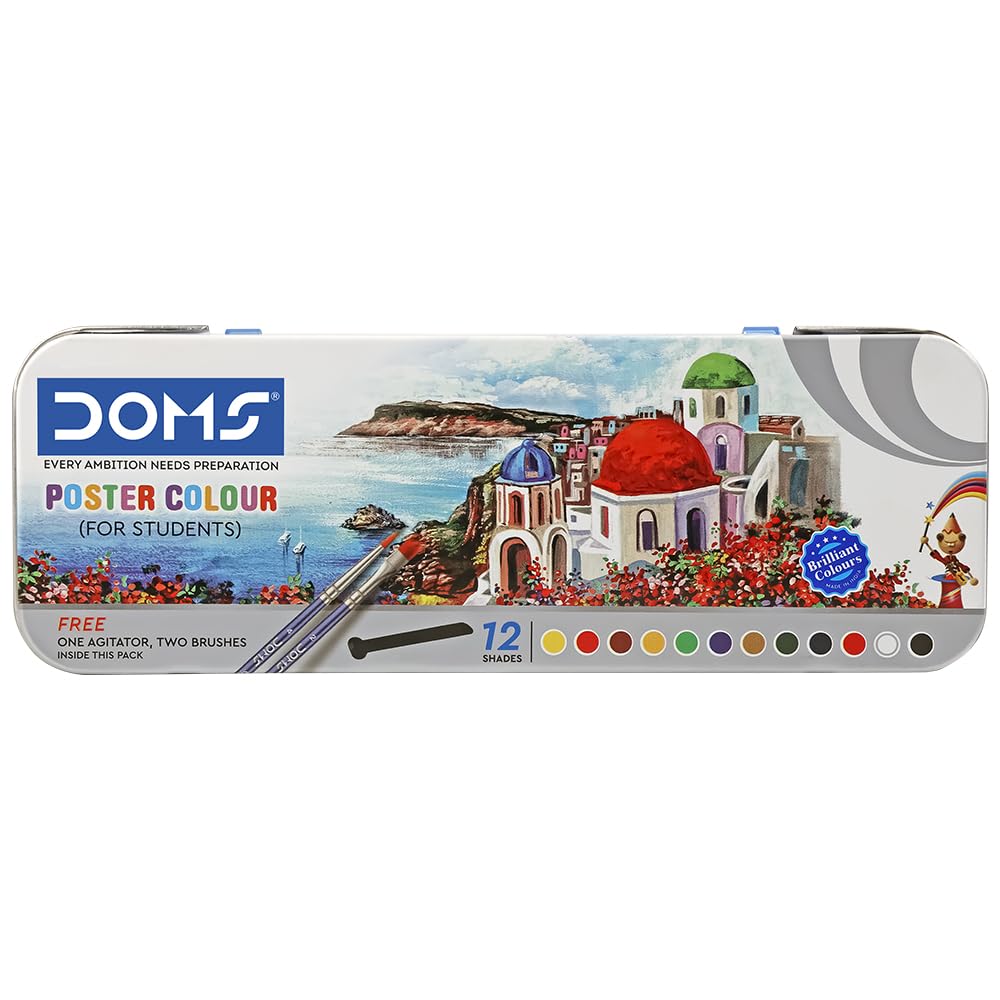 Multicolour Doms poster paint set in 14 shades with brush