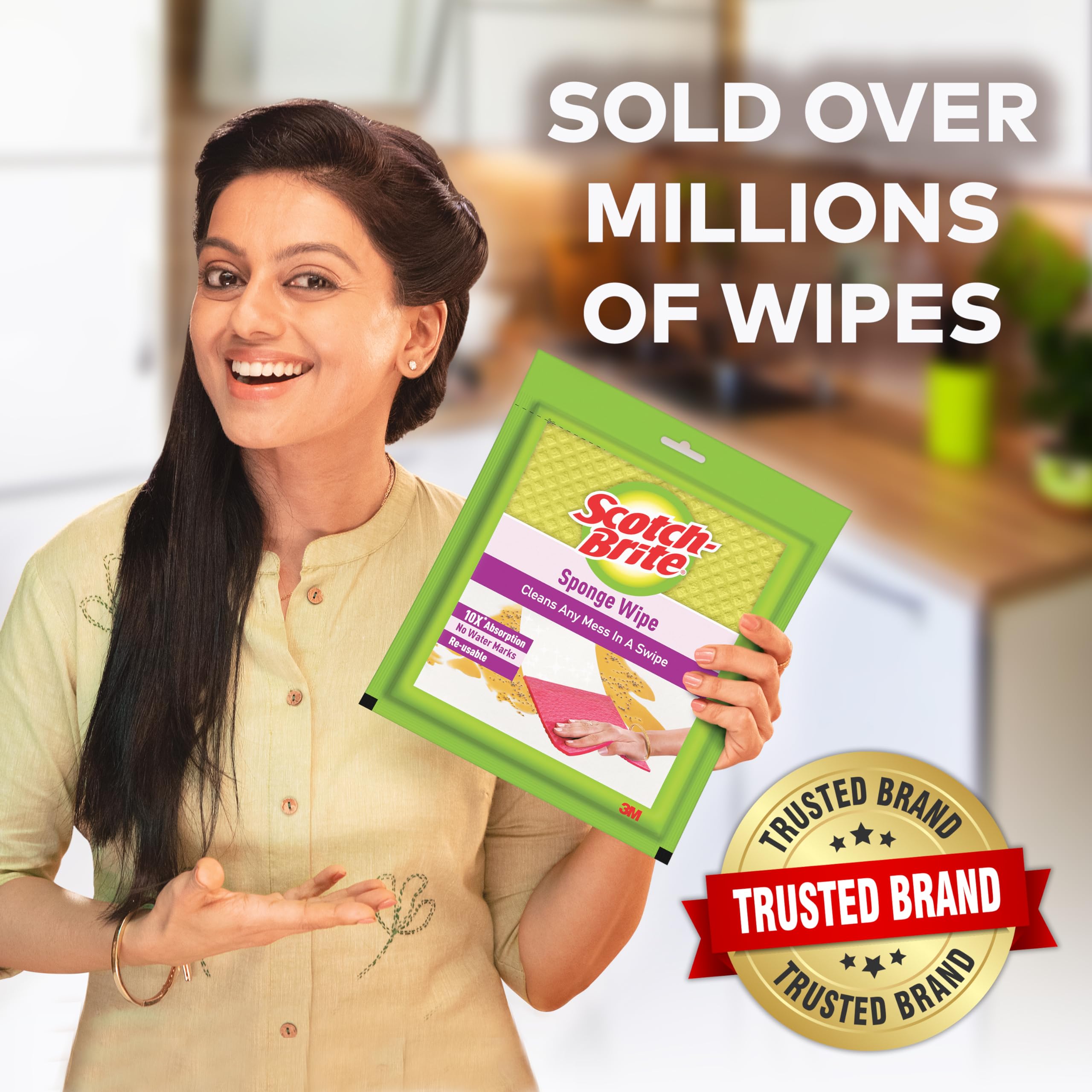 Scotch-Brite Sponge Wipes- Reusable, Kitchen and House Cleaning- Easy to use, Cleans any mess in a swipe, Absorbs water its own 10x weight, Multi- color, Biodegradable (pack of 5) – view 2