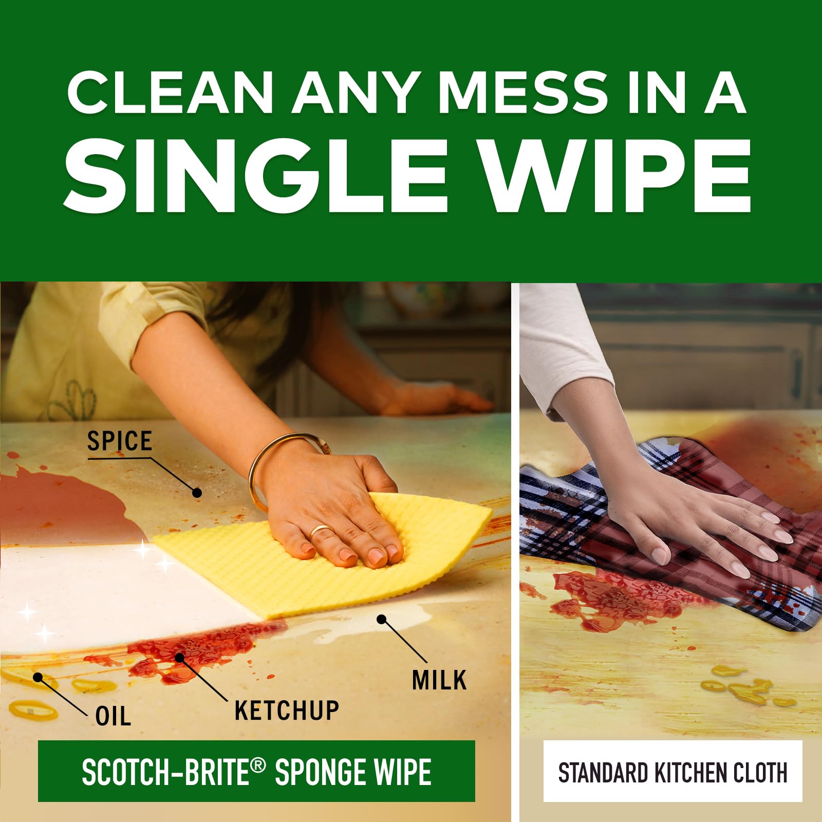 Scotch-Brite Sponge Wipes- Reusable, Kitchen and House Cleaning- Easy to use, Cleans any mess in a swipe, Absorbs water its own 10x weight, Multi- color, Biodegradable (pack of 5) – view 3