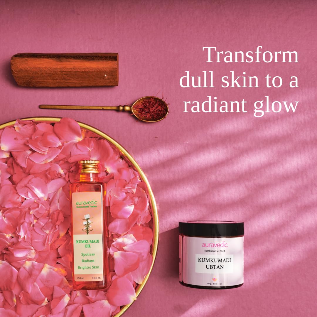 Auravedic Kumkumadi face oil Kumkumadi Tailam for glowing & Kumkumadi oil Ubtan Face pack powder organic kumkum powder Ubtan face wash Combo- 100 ml & 60 gm – view 2