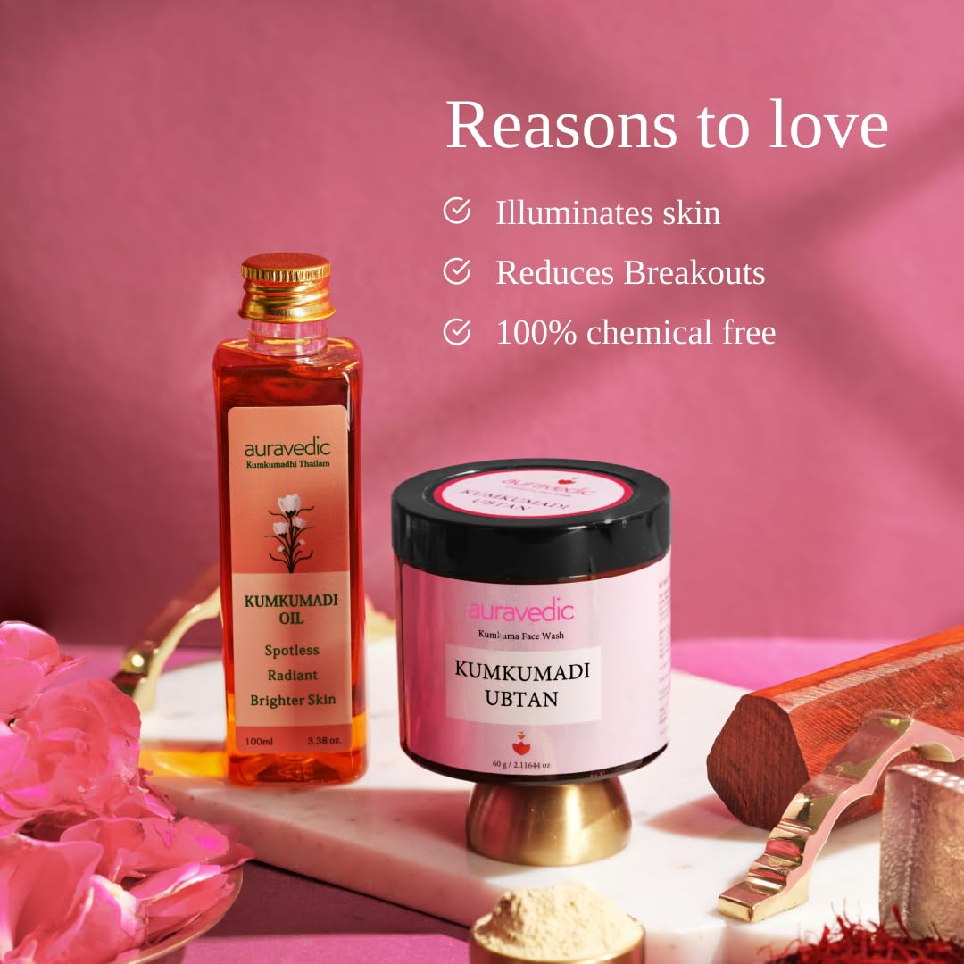 Auravedic Kumkumadi face oil Kumkumadi Tailam for glowing & Kumkumadi oil Ubtan Face pack powder organic kumkum powder Ubtan face wash Combo- 100 ml & 60 gm – view 6