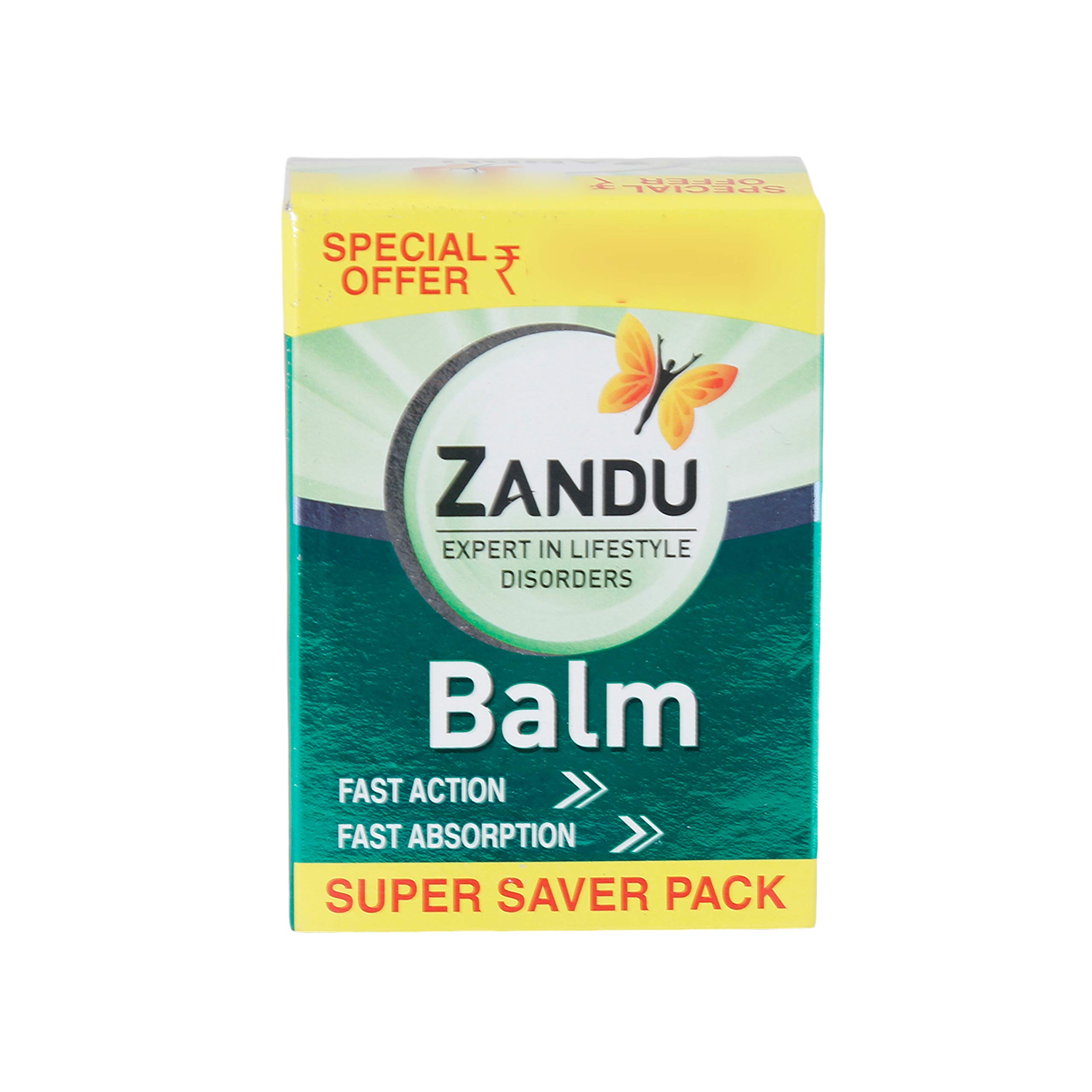 Front view of Zandu Balm offer pack jar and box