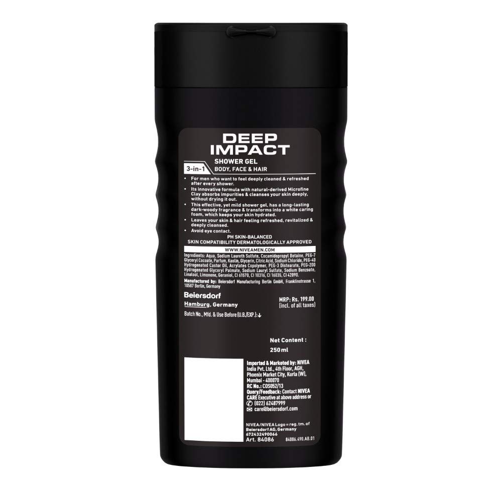 NIVEA Men Deep Impact Shower Gel, 250ml With Free Loofah – view 6