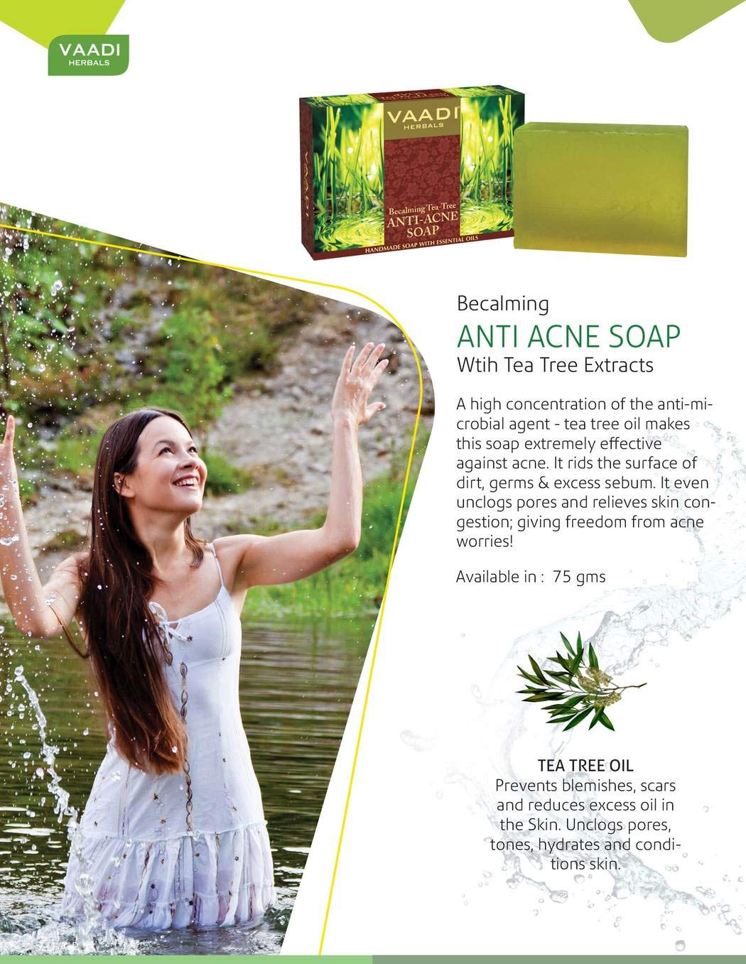 Vaadi Herbals Becalming Tea Tree Soap Anti Acne Therapy, 75g x 6 – view 3