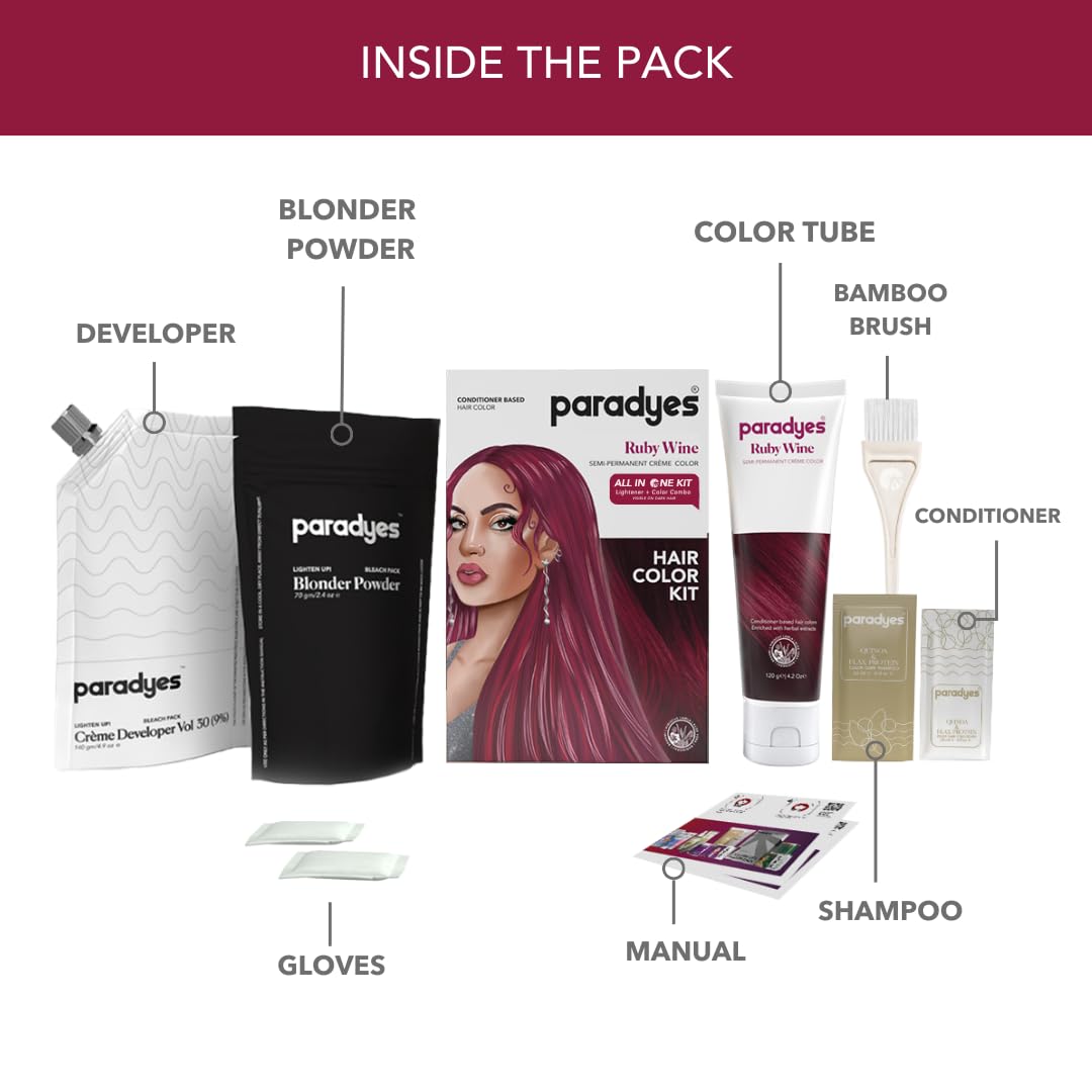 Paradyes Ruby Wine Semi-Permanent Hair Color Kit: Ammonia-Free, Lasts 8+ Washes, Ideal for Dark Hair, Enriched with Nourishing Conditioner Crème – view 2