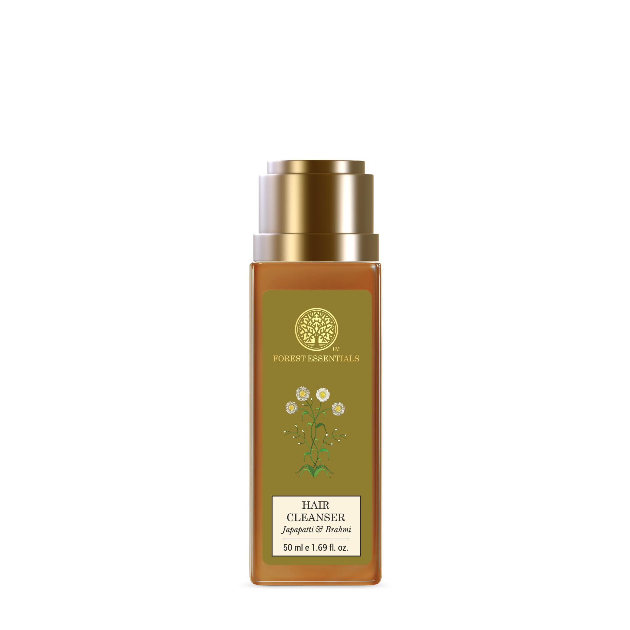 Travel-size Forest Essentials ayurvedic shampoo bottle with Japapatti and Brahmi