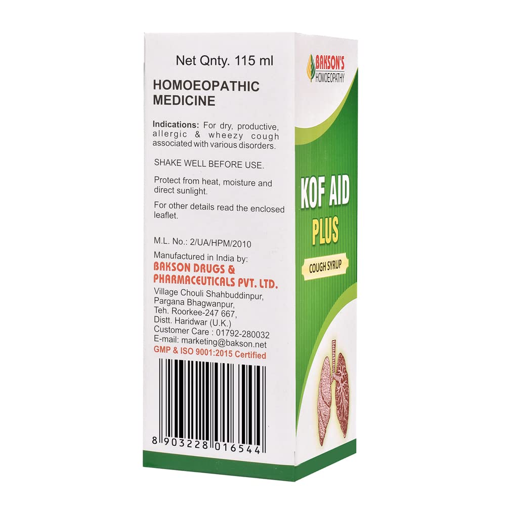 Dr. Bakshi's BAKSON'S HOMOEOPATHY Bakson's Homoeopathy Kof Aid Plus Syrup 115Ml_Pack Of 2 – view 3