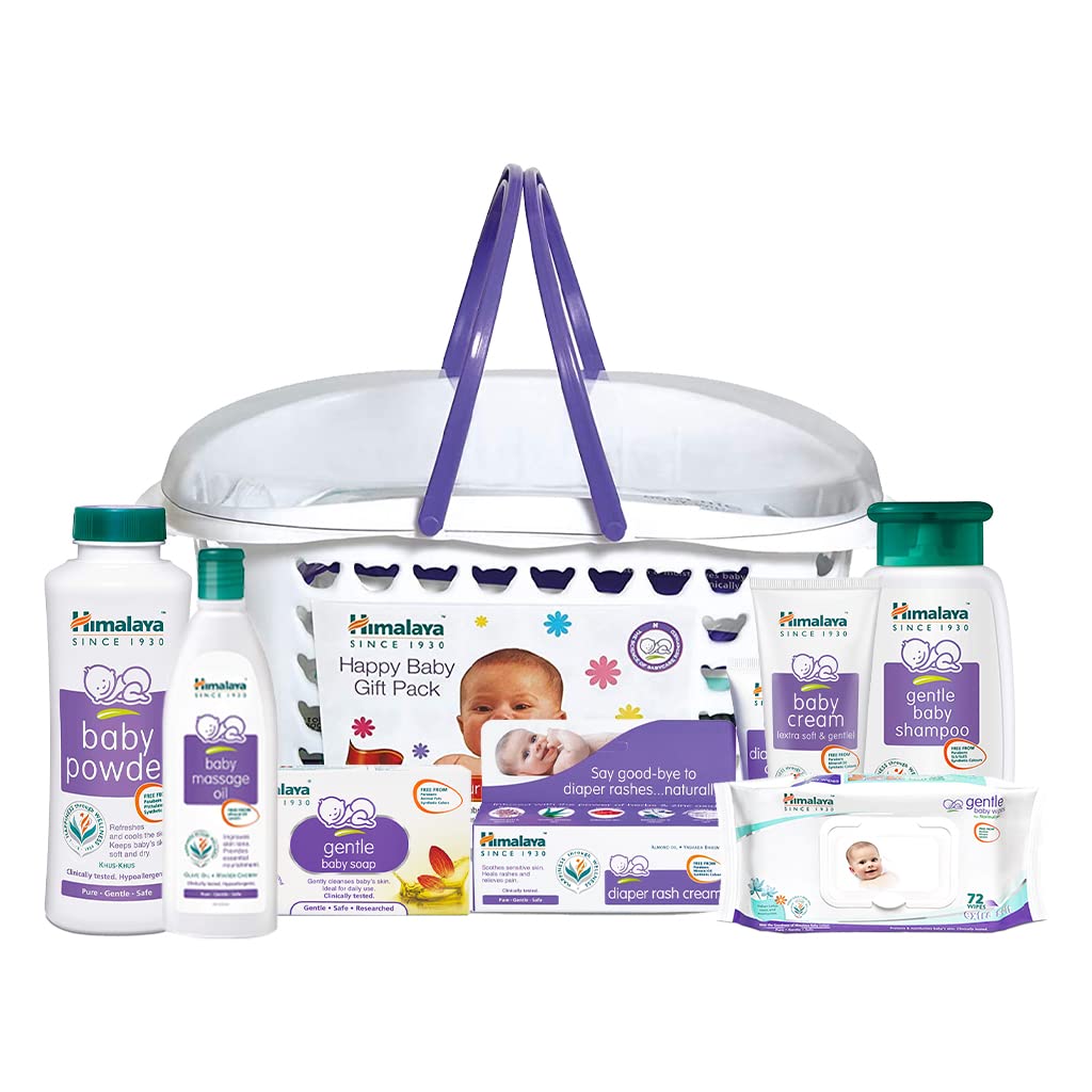 White Himalaya newborn gift basket with seven daily care products