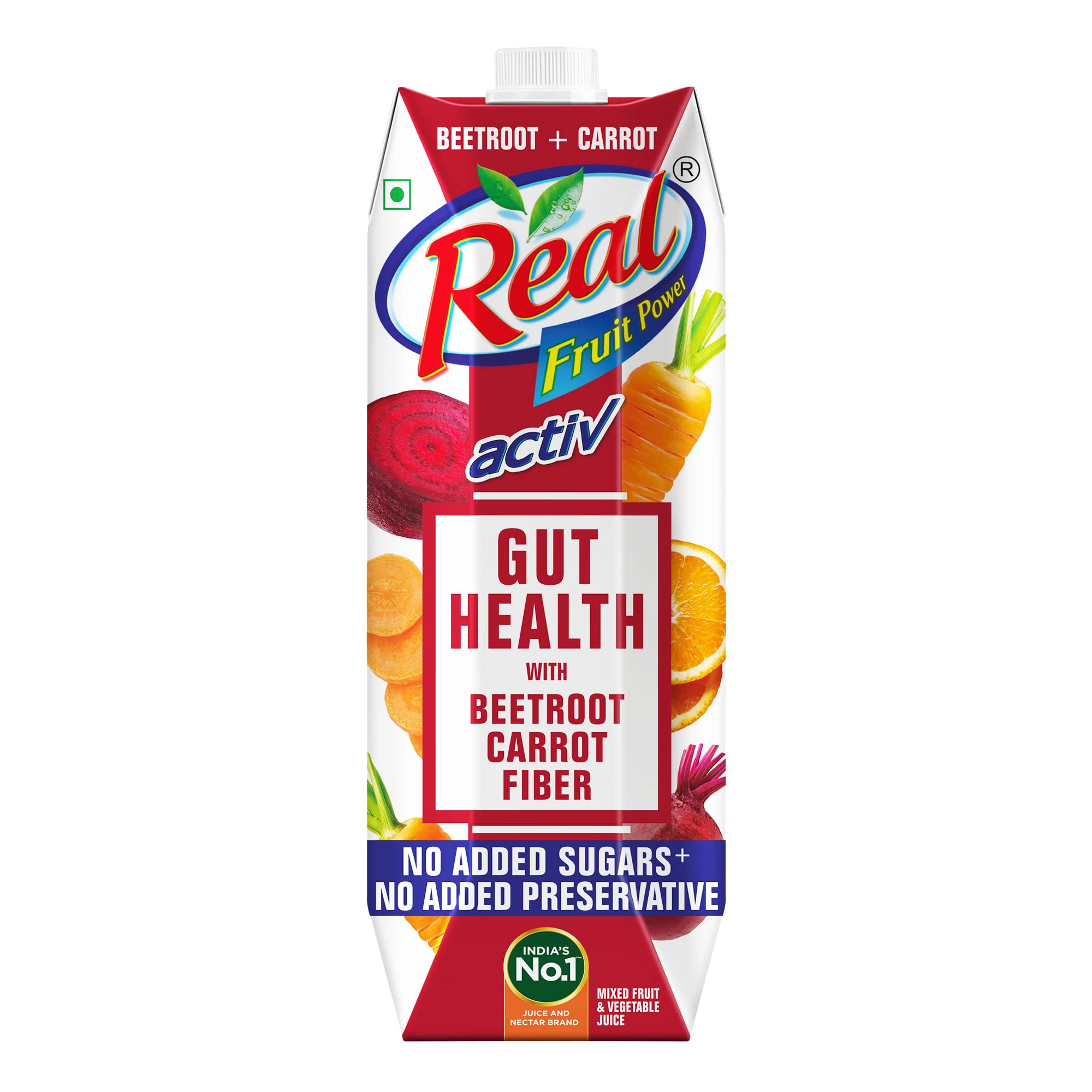 Front view of Dabur Real Activ beetroot carrot juice pack