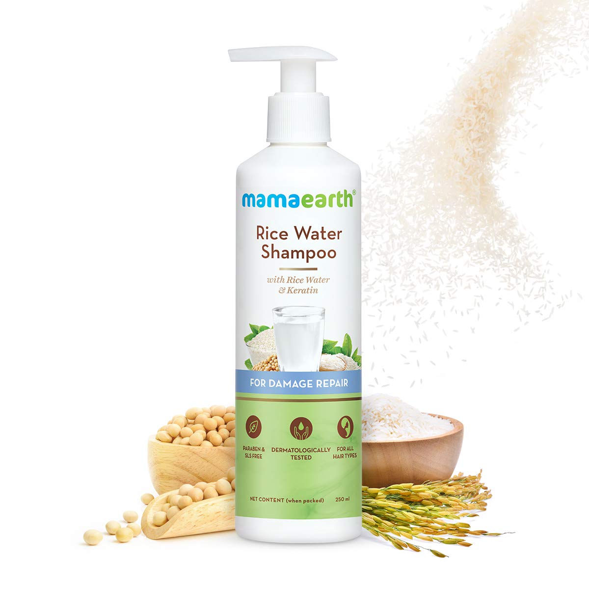 Mamaearth Rice Water Shampoo with Rice Water & Keratin For Damage Repair - 250 ml Reduces Split Ends – view 2