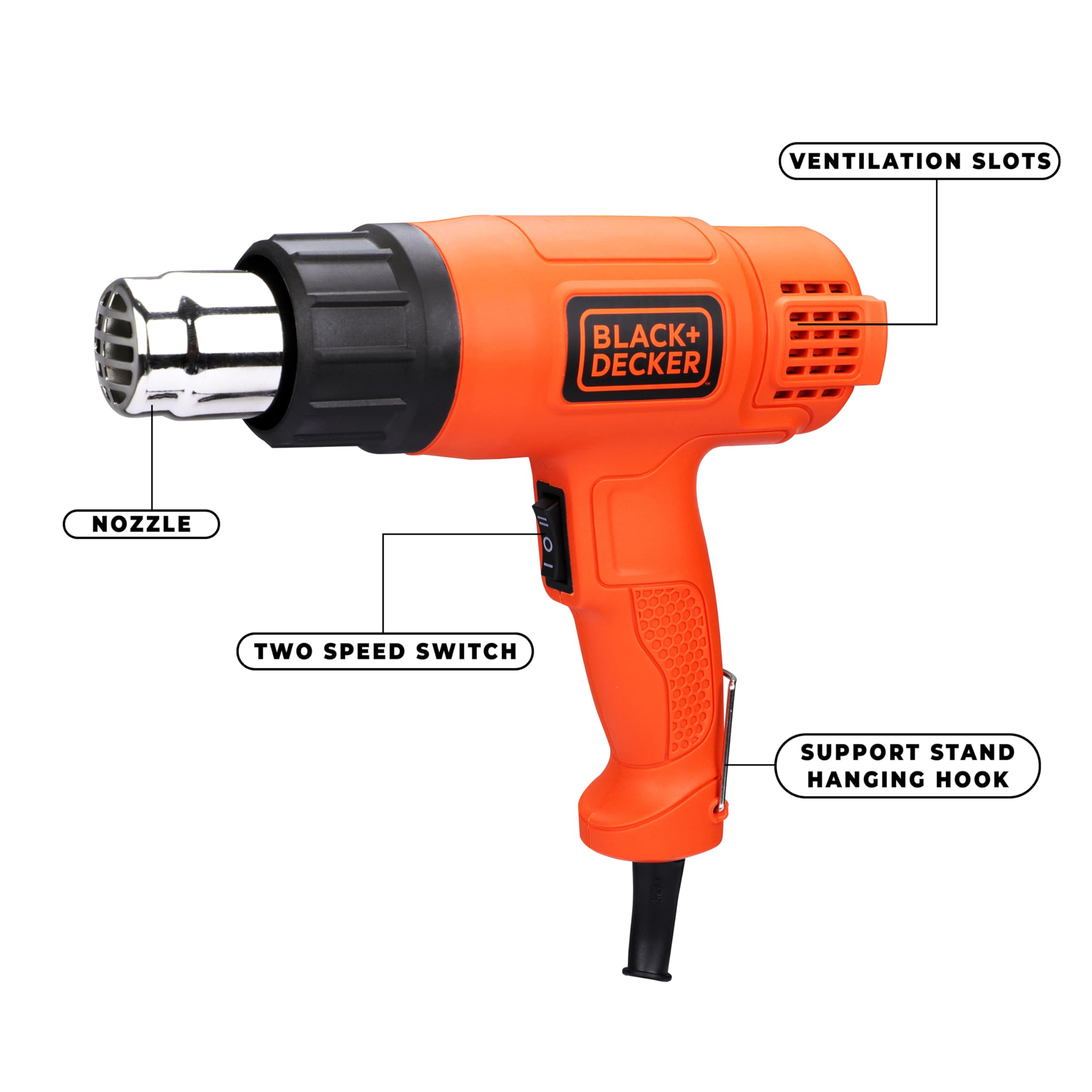 BLACK+DECKER Kx1800 Dual Temperature High Speed Heat Gun For Removing & Drying Paint Coats,Remelting Adhesives & Shrink Wrapping,1800 Watts Corded Electric (Orange&Black) – view 3