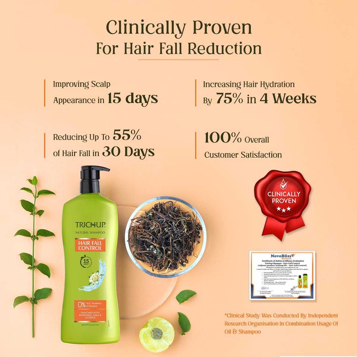 Trichup Hair Fall Control Natural Shampoo 640 ml - Enriched with Bhringraj - Cleanse Your Hair Effectively & Protect From Breakage - Get Healthy & Shiny Hair All Day Long – view 4