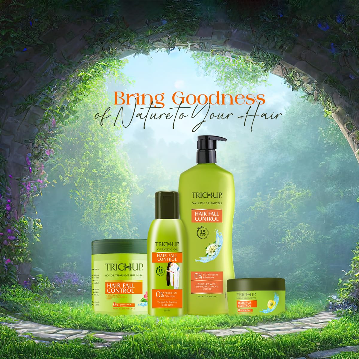 Trichup Hair Fall Control Natural Shampoo 640 ml - Enriched with Bhringraj - Cleanse Your Hair Effectively & Protect From Breakage - Get Healthy & Shiny Hair All Day Long – view 7
