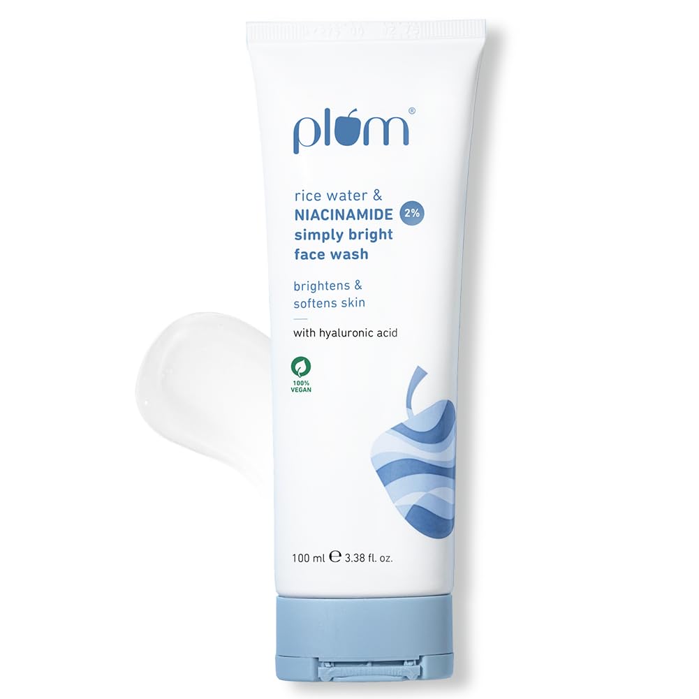 Plum gel face wash tube with niacinamide and rice water
