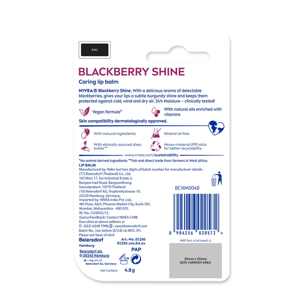 Nivea Lip Balm, BlackBerry Shine, 24h Moisture , 4.8g – view 3