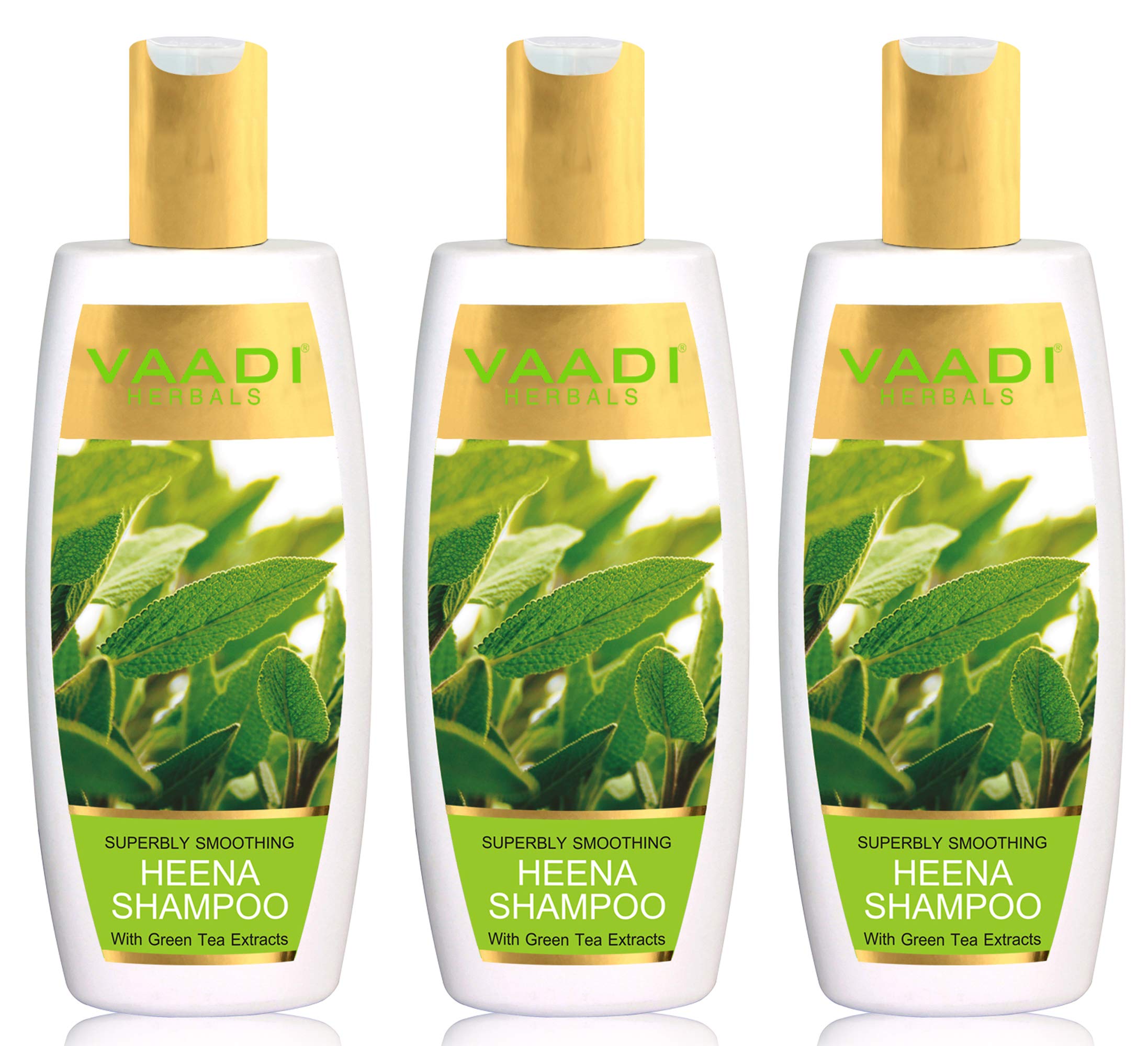 Three bottles of Vaadi Herbals Heena Shampoo 350 ml each