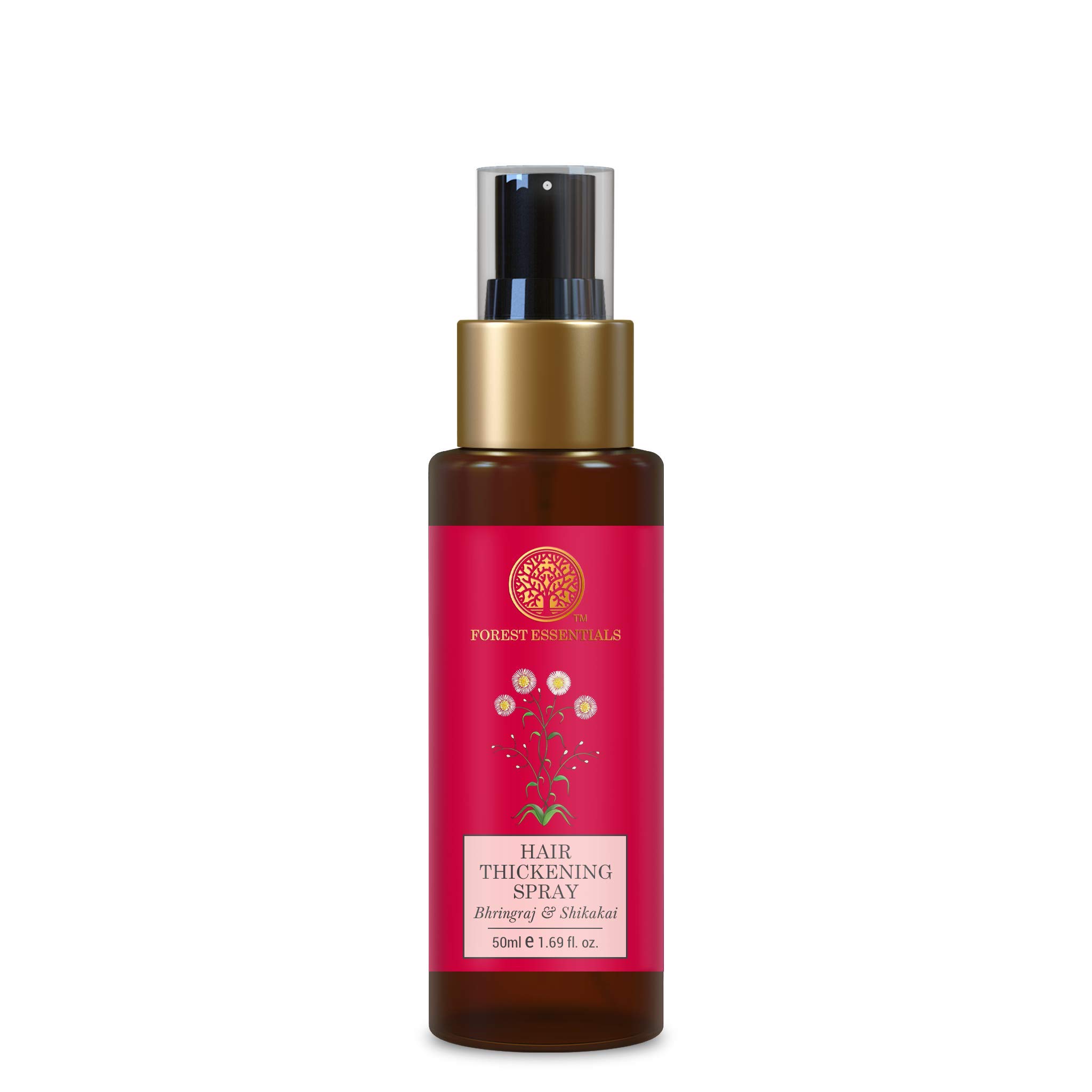 Travel-size Forest Essentials hair thickening spray for fuller-looking hair