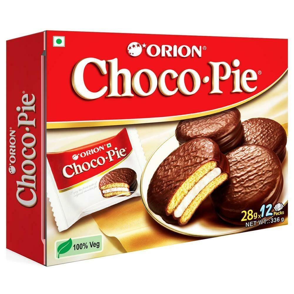Box of Orion Choco Pie soft biscuits with chocolate coating