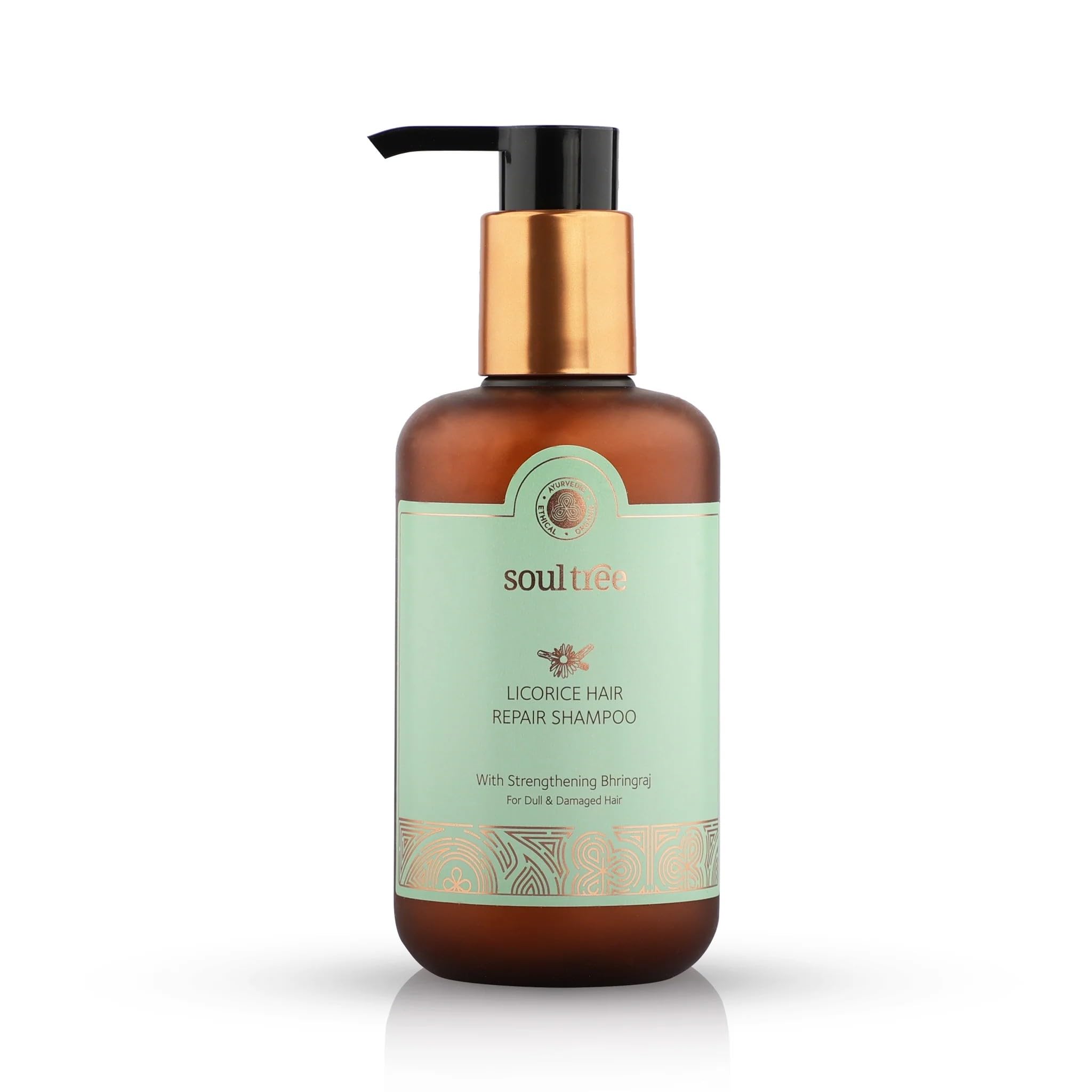 Front view of SoulTree licorice bhringraj hair shampoo bottle
