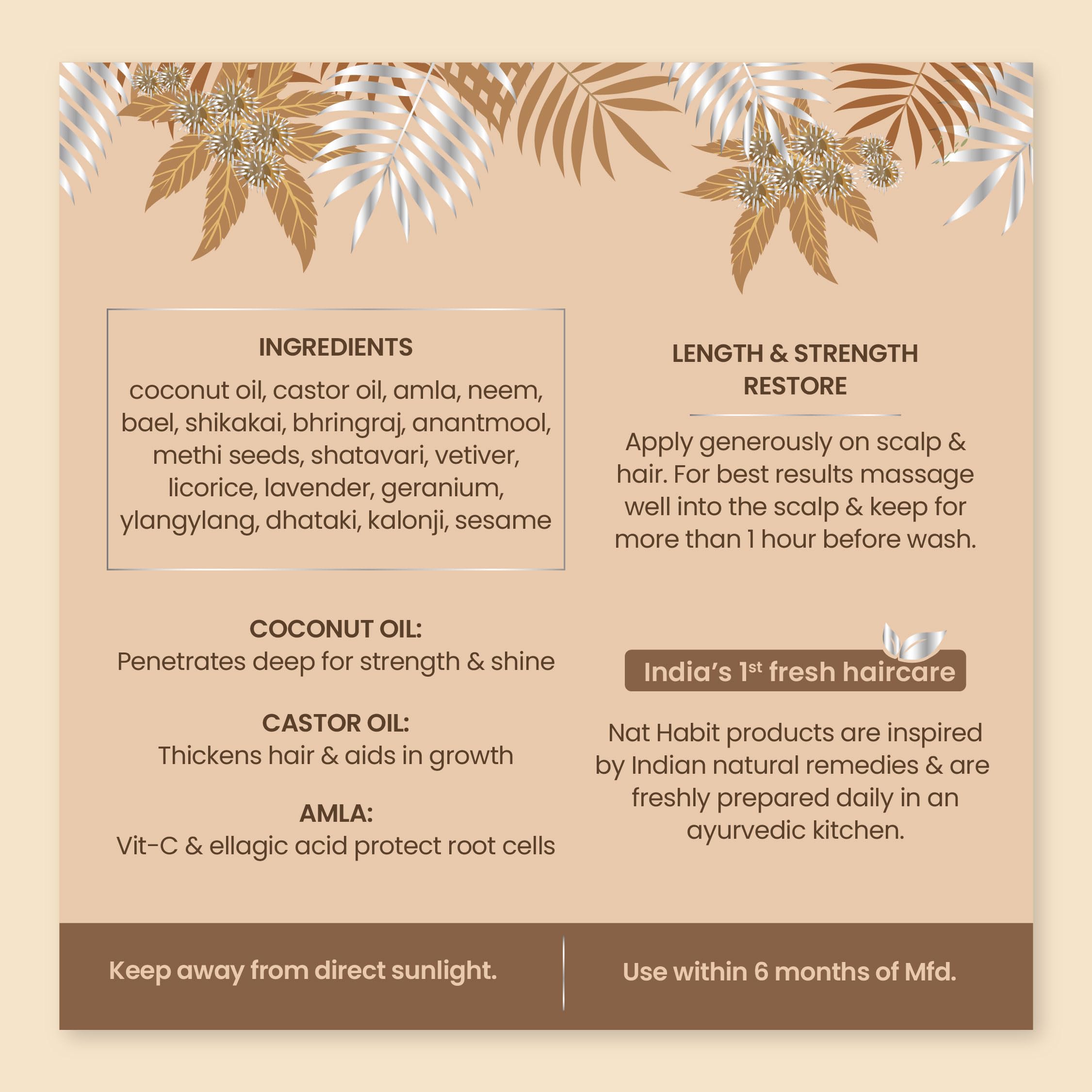 Nat Habit Castor Coconut Dasabuti Hair Oil for Length & Strenghting, Hair Cuticle & Retain Moisture, 100ml – view 7