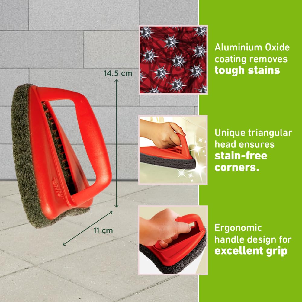 Scotch-Brite Bathroom Tile Scrubber Brush- Cleans Tiles, hard to reach corners, Floors, Tough stain removal, Ergonomic handle for excellent grip, Triangular Head for easy cleaning (Pack of 1) – view 2