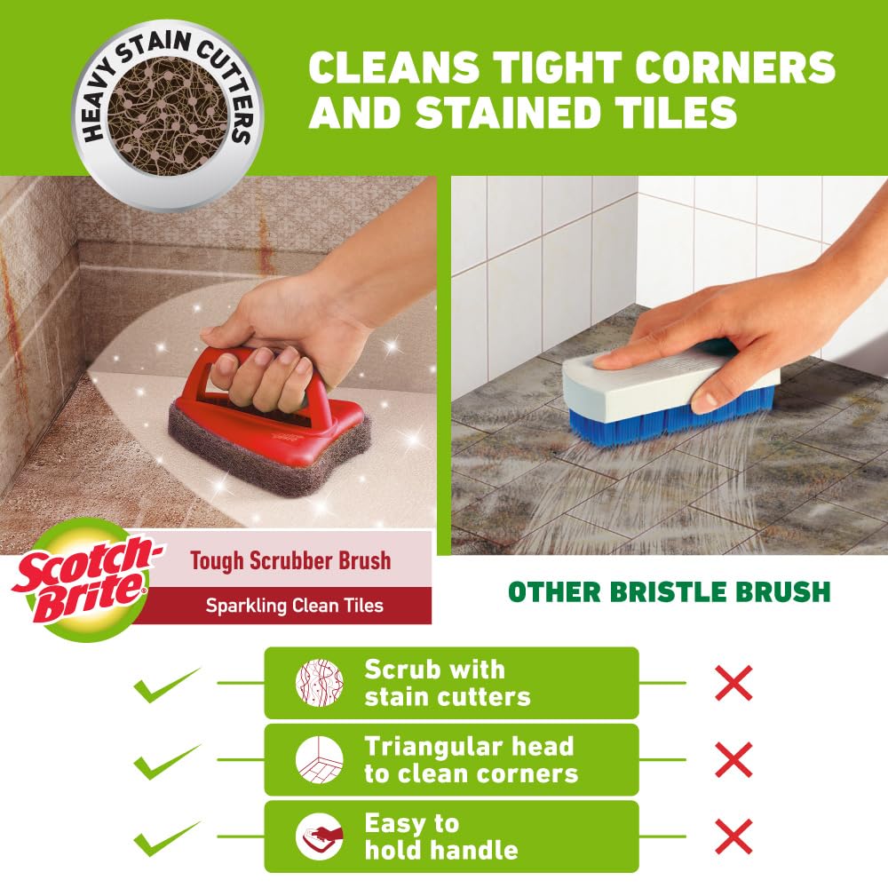 Scotch-Brite Bathroom Tile Scrubber Brush- Cleans Tiles, hard to reach corners, Floors, Tough stain removal, Ergonomic handle for excellent grip, Triangular Head for easy cleaning (Pack of 1) – view 3
