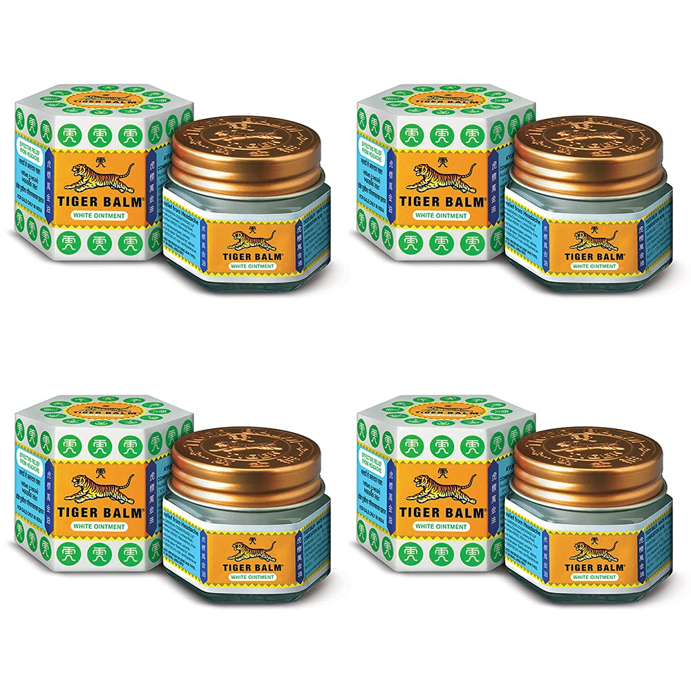 Tiger Balm White Ointment | 21ml each | Pack of 4 | Ayurvedic Pain Relief Balm | for Fast Effective Relief from Headache, Stuffy Nose, Nasal Congestion | Combo Pack