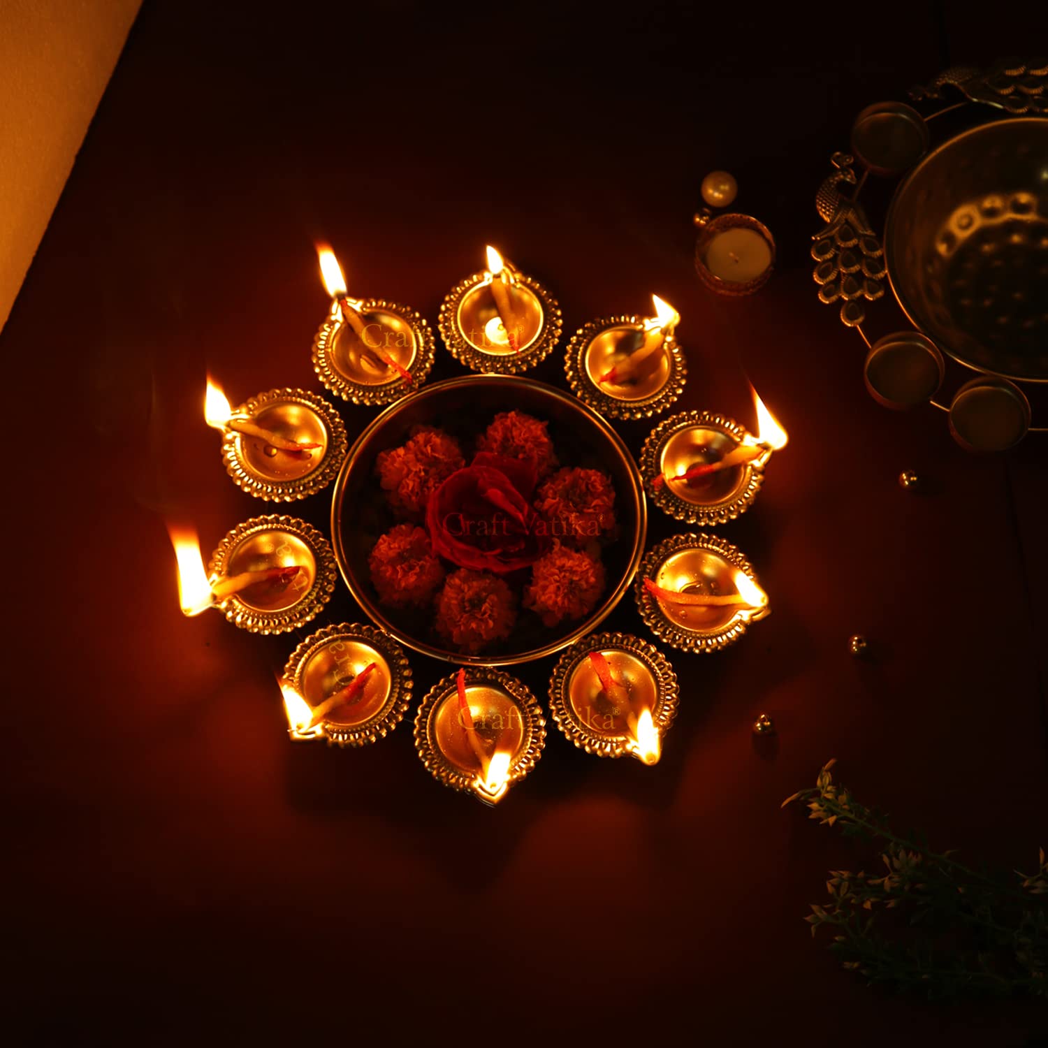 CraftVatika Iron Urli Bowl for Home Decor Decorative Diya Flower Shape Flower – view 4