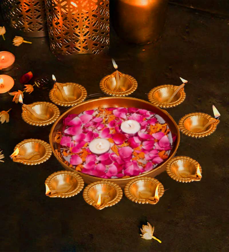 CraftVatika Iron Urli Bowl for Home Decor Decorative Diya Flower Shape Flower – view 6