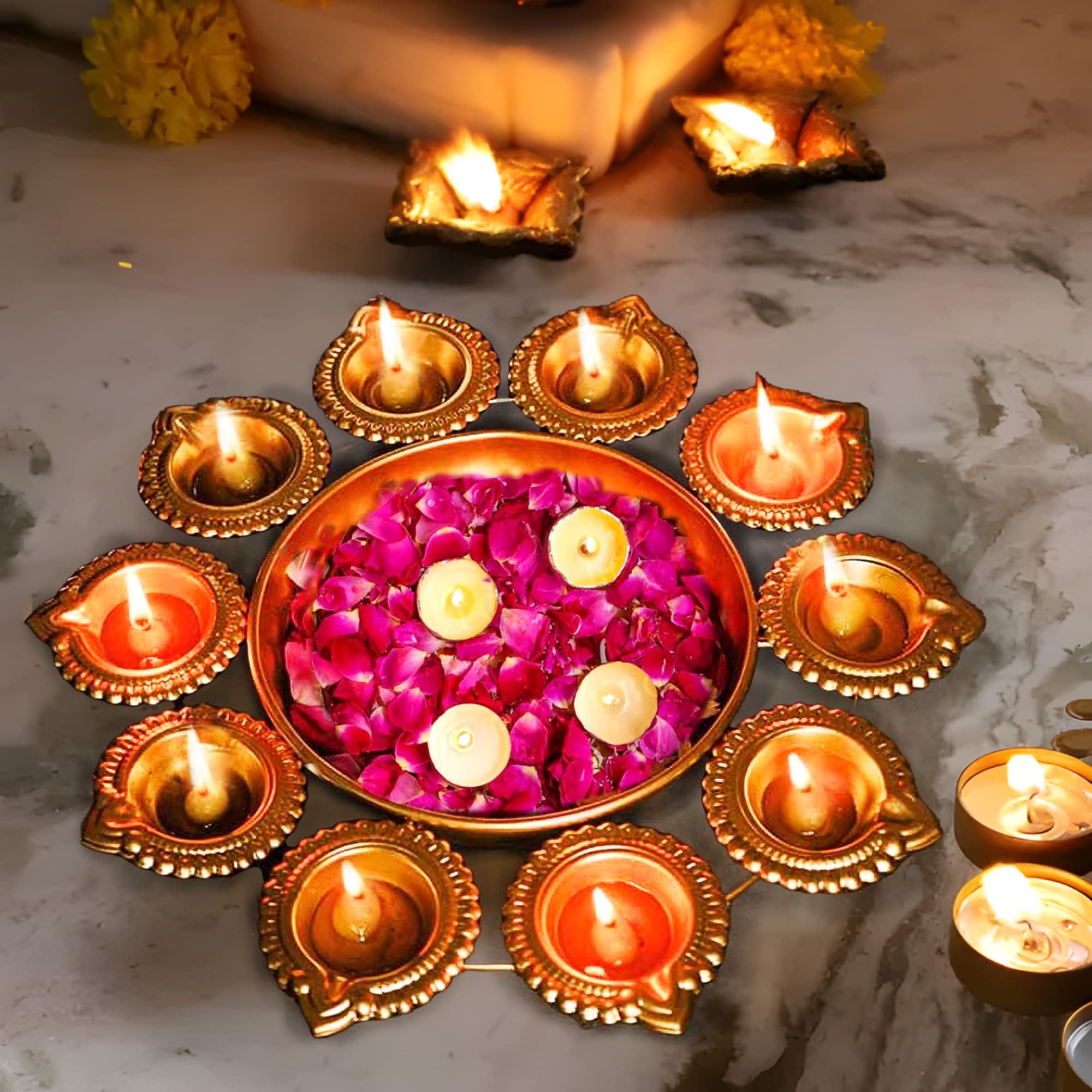 CraftVatika Iron Urli Bowl for Home Decor Decorative Diya Flower Shape Flower – view 7