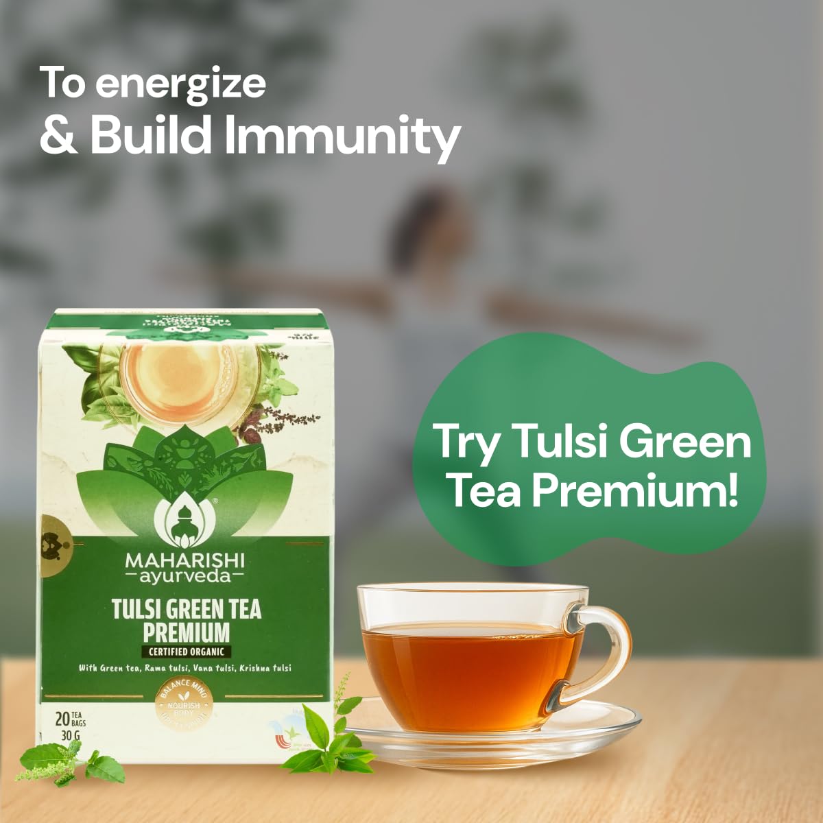 Maharishi Ayurveda Organic Certified Tulsi Green Tea Premium – view 2