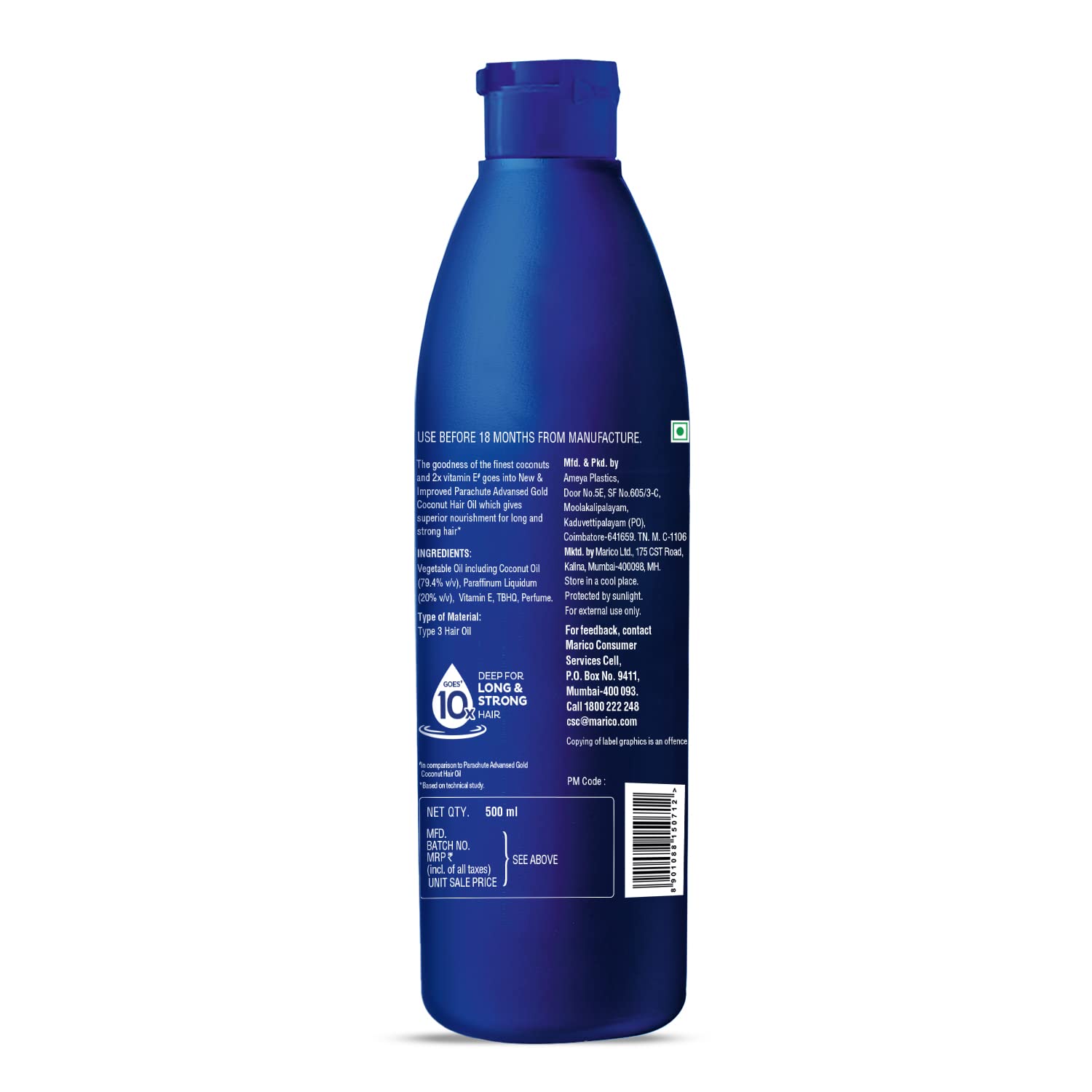 Parachute Advansed Gold Coconut Hair Oil, Pure Coconut Oil, Vitamin E for Long, Strong & Gorgeous Hair, 400 ml – view 7