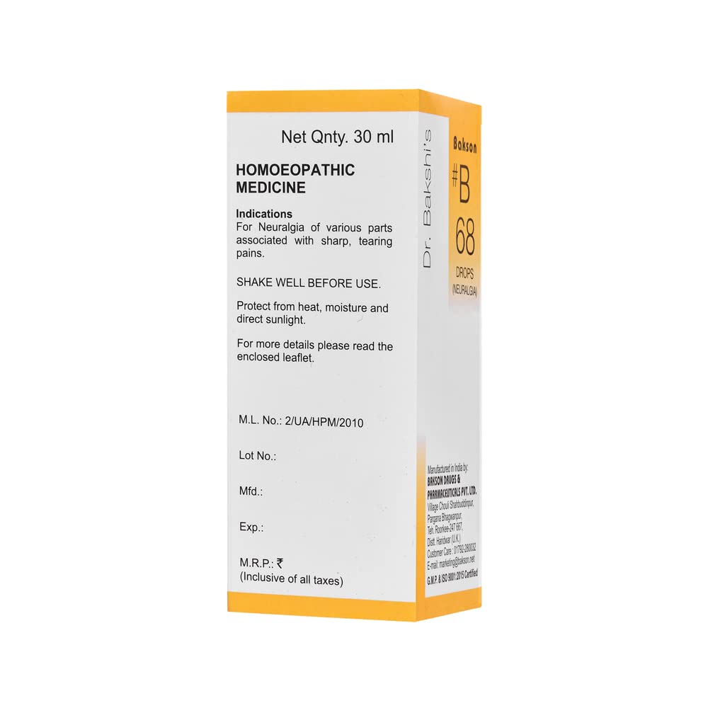 Dr. Bakshi's BAKSON'S HOMOEOPATHY # B 68 Neuralgia Drops (30 ml) – view 2