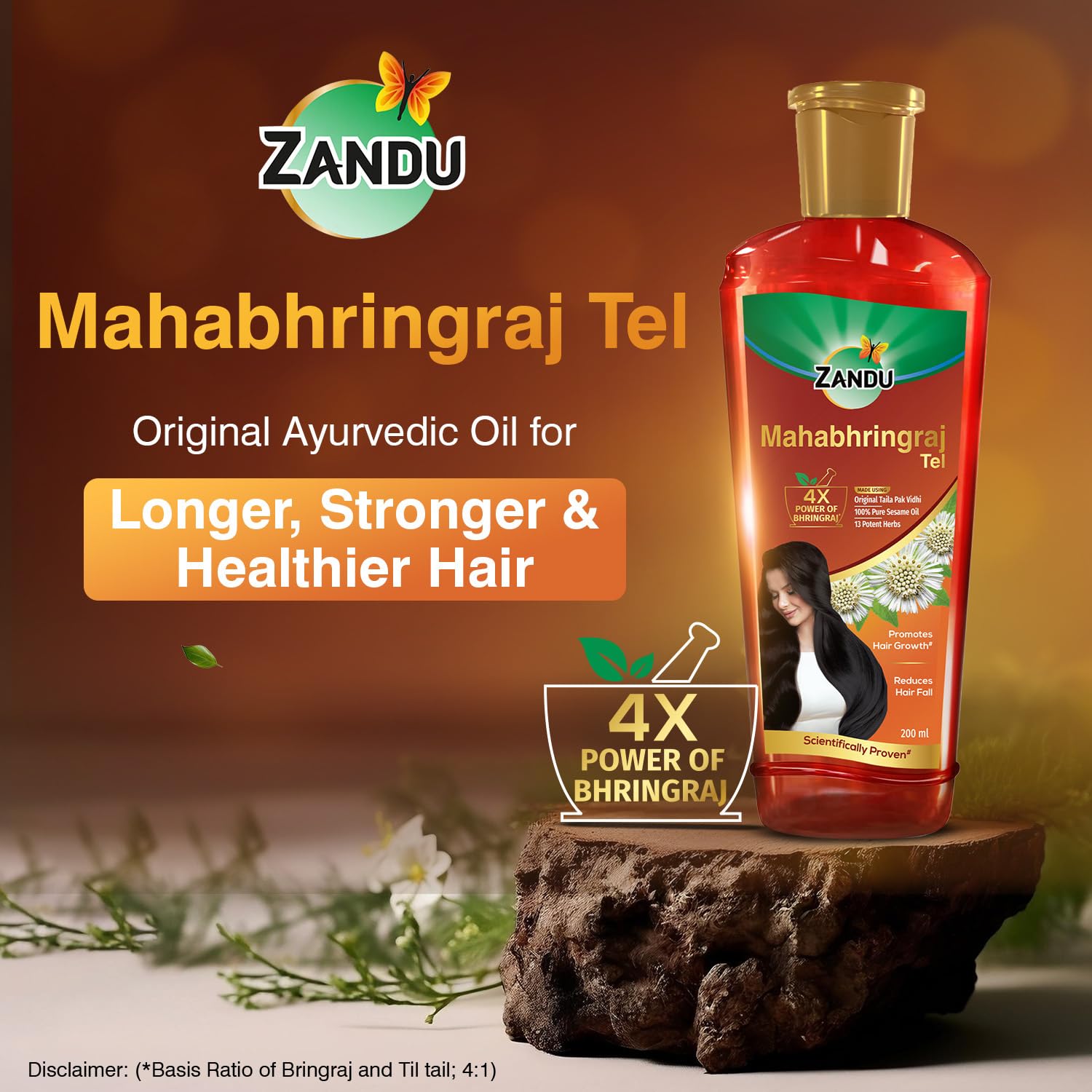 Zandu Mahabhringraj Tel (200ml): Original Hair Oil with 100% Pure Sesame Oil – view 2