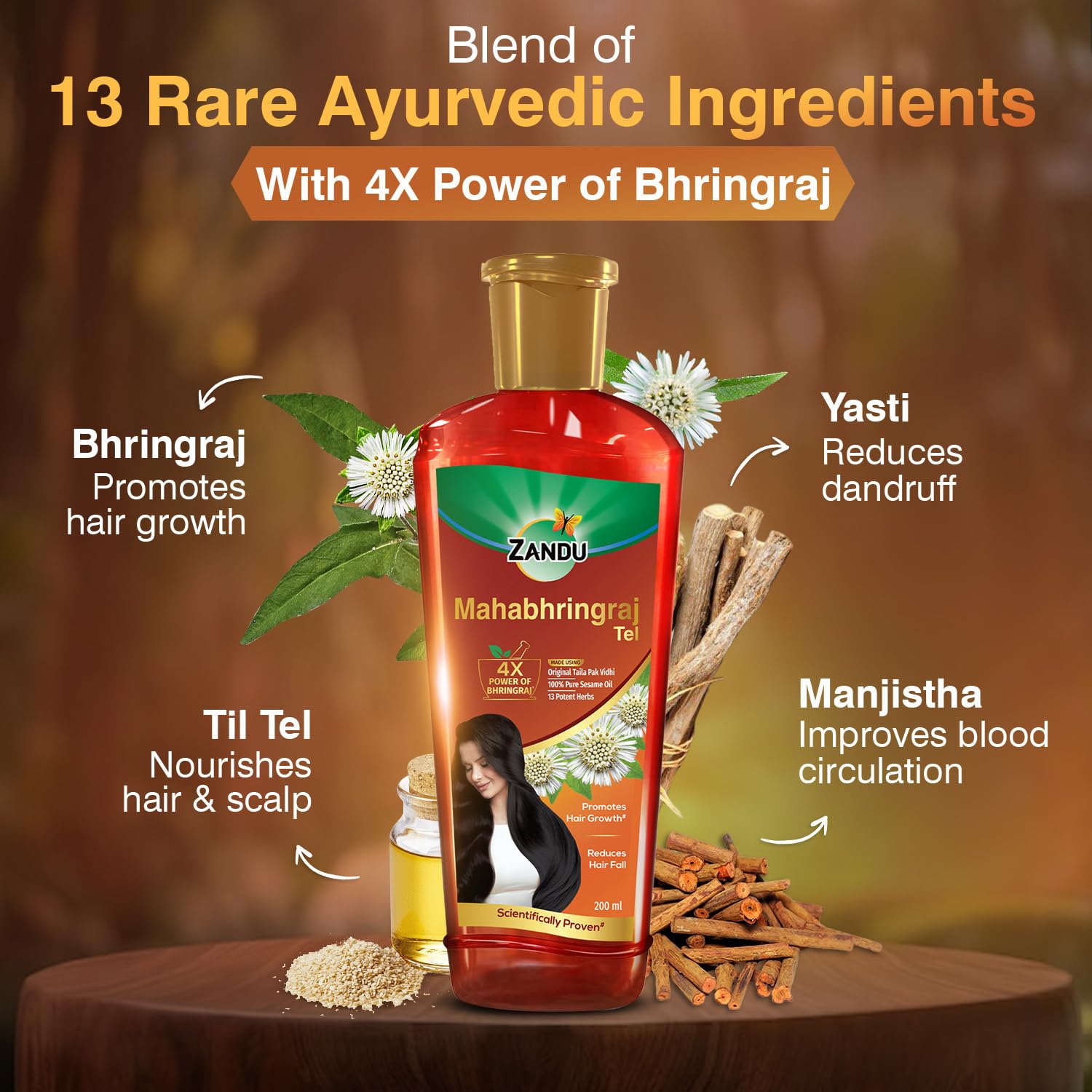 Zandu Mahabhringraj Tel (200ml): Original Hair Oil with 100% Pure Sesame Oil – view 4