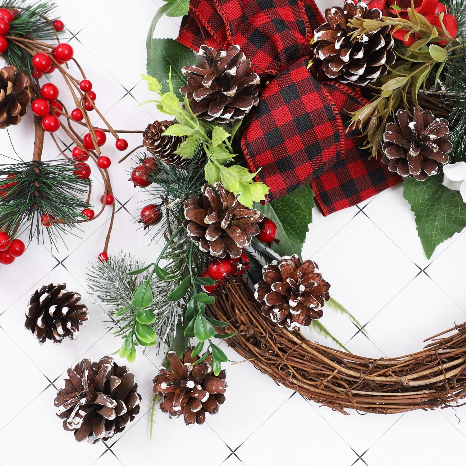 TIED RIBBONS Set of 12 Christmas Tree Decoration Items Pine Cones Small Hanging Ornaments Props Accessories Xmas Decor - Christmas Decorations Items for Home – view 2