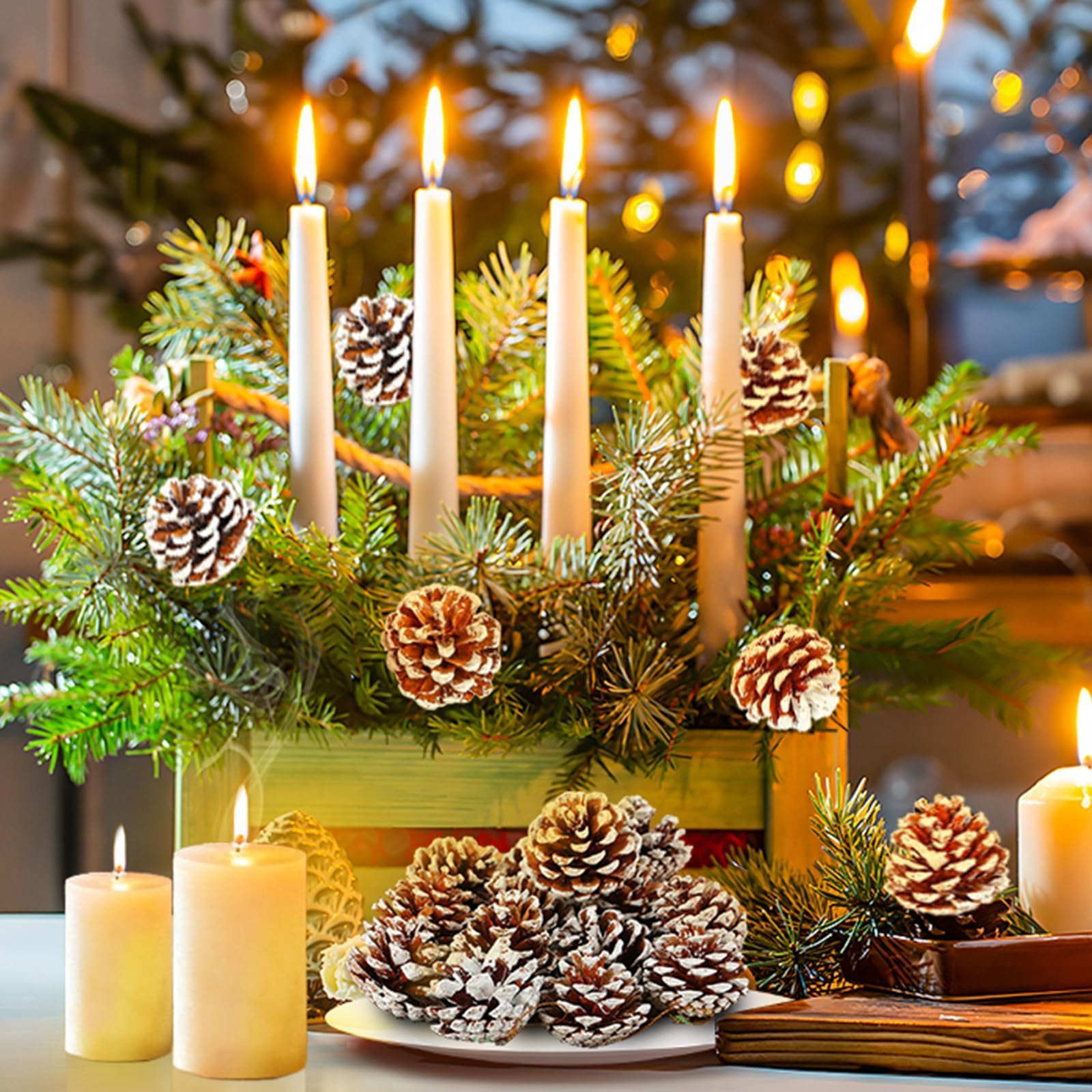 TIED RIBBONS Set of 12 Christmas Tree Decoration Items Pine Cones Small Hanging Ornaments Props Accessories Xmas Decor - Christmas Decorations Items for Home – view 9