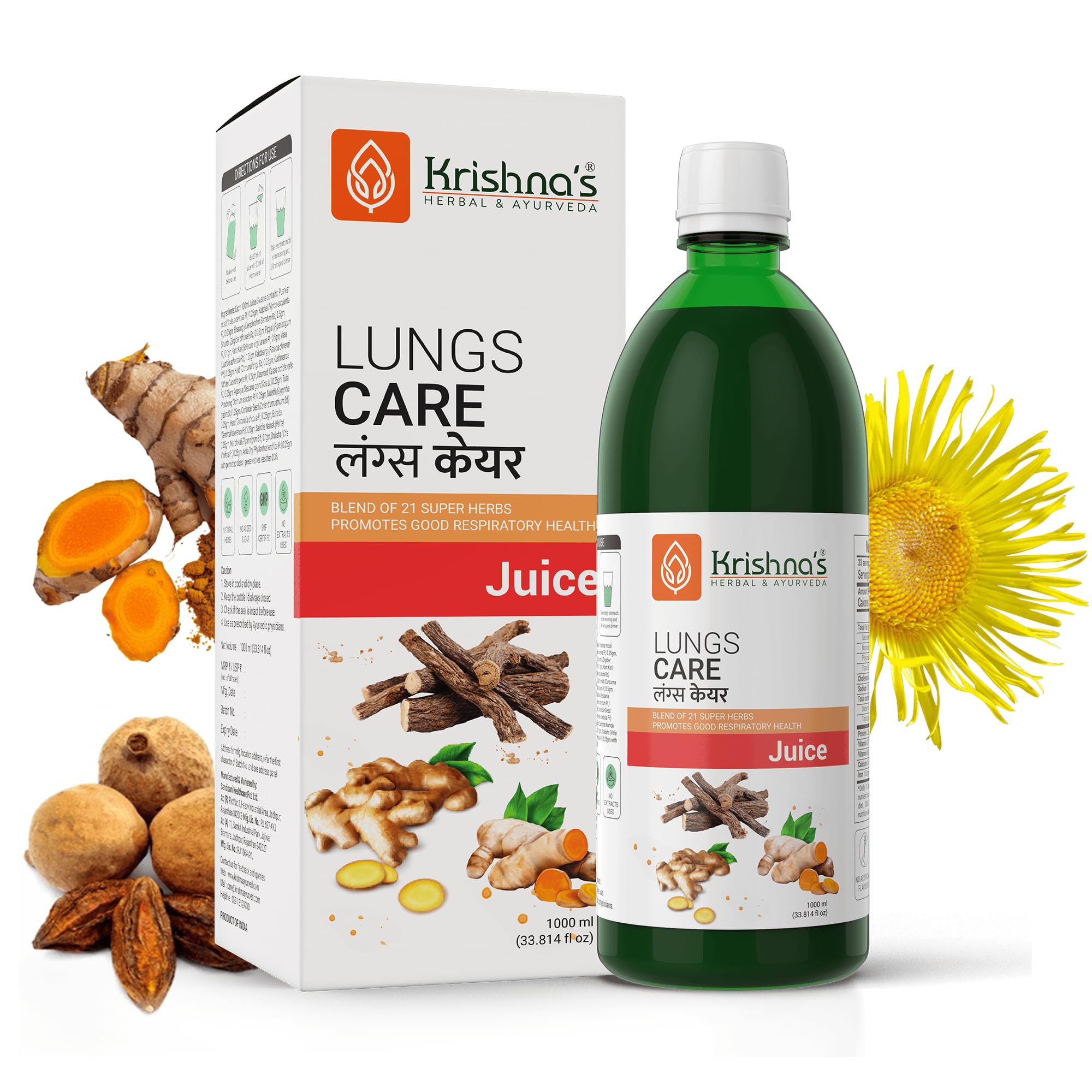 Front bottle of KRISHNA'S HERBAL & AYURVEDA Lungs Care Juice
