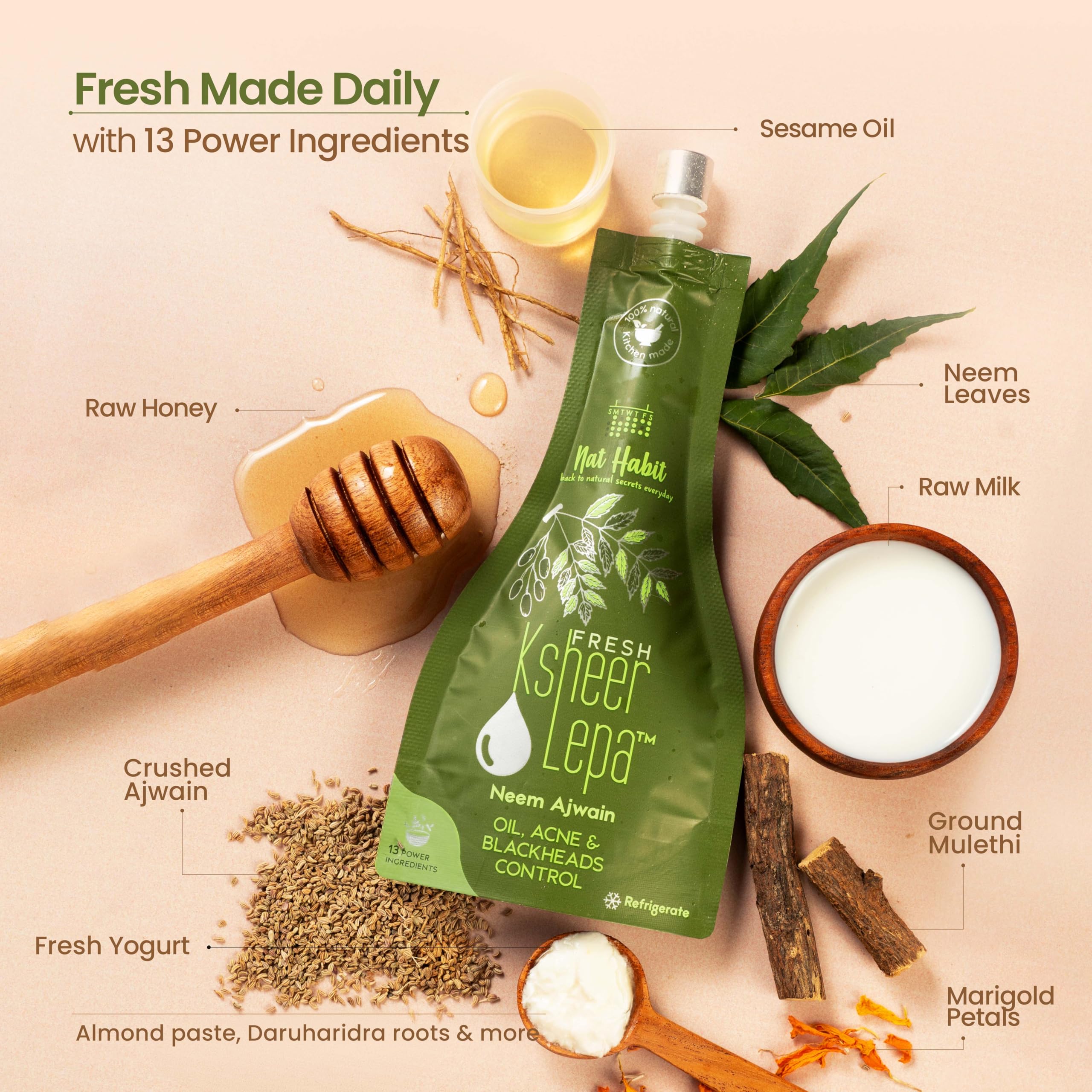 Nat Habit Neem Powder Face Mask for Oily Skin, Ajwain Ksheer Lepa- Face Pack for Men & Women – view 3