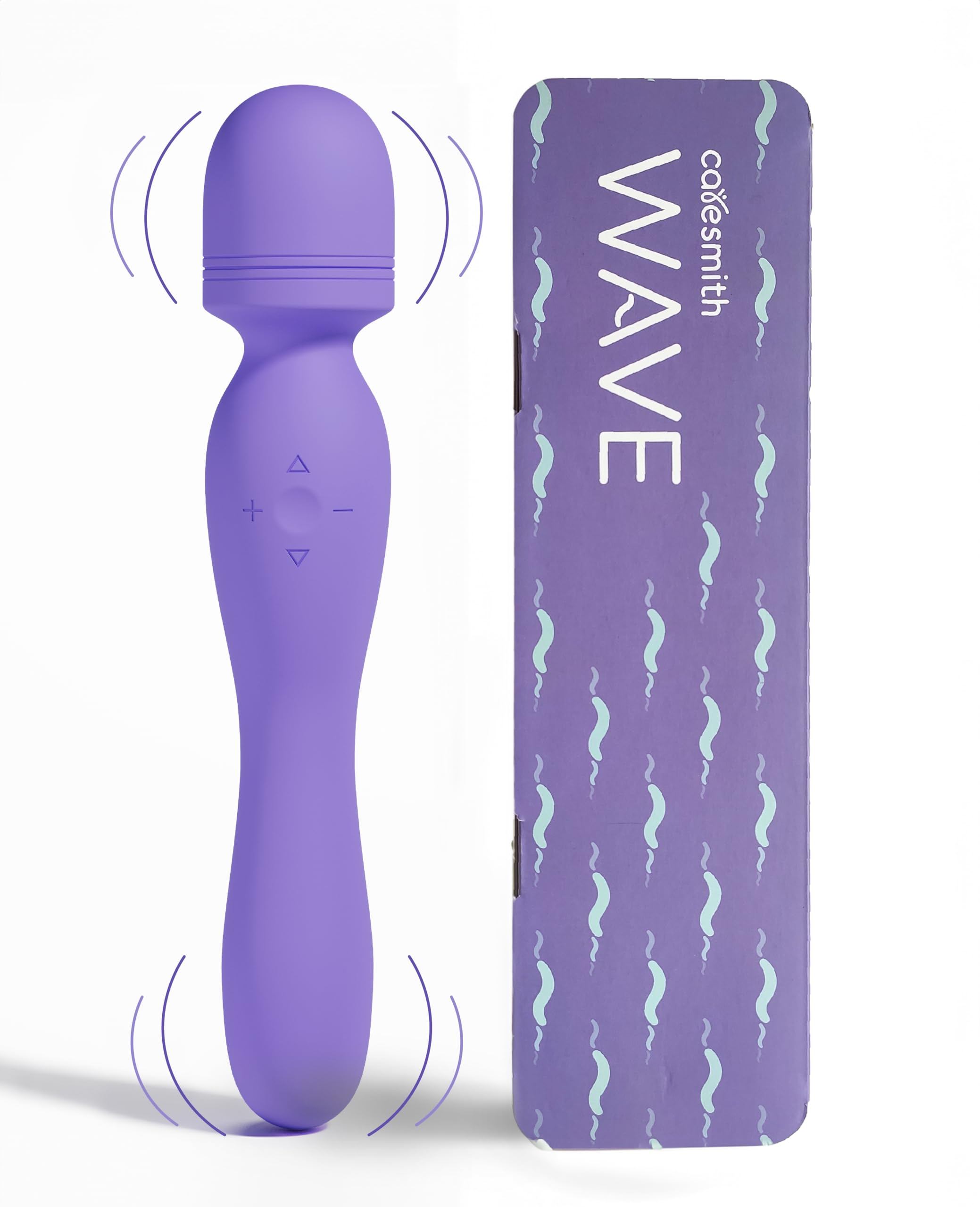 Handheld purple body massager with dual heads and silicone finish