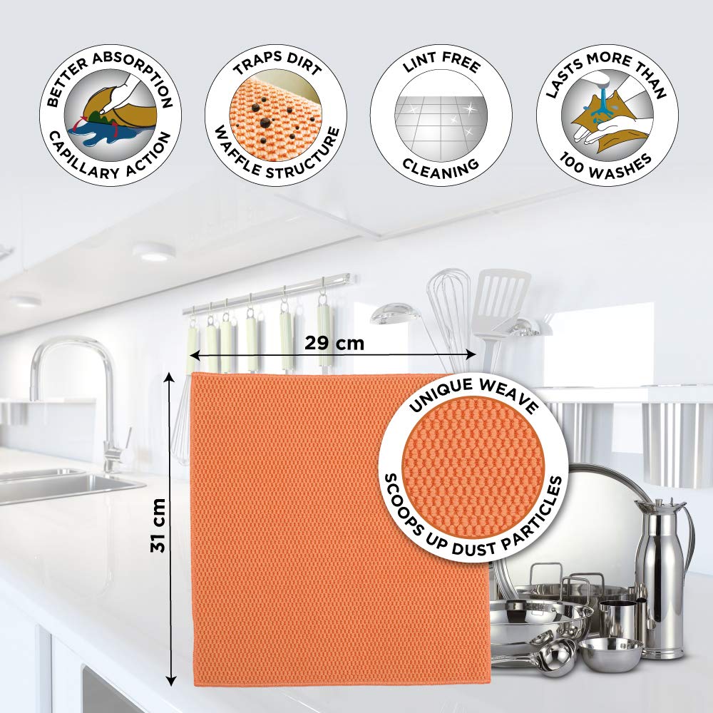 Scotch-Brite Microfiber Kitchen Cleaning Cloth (Pack of 1 Orange) (Wet & Dry Cleaning of Kitchen slabs, Appliances, Table, Gas stove, Utensils etc) – view 2