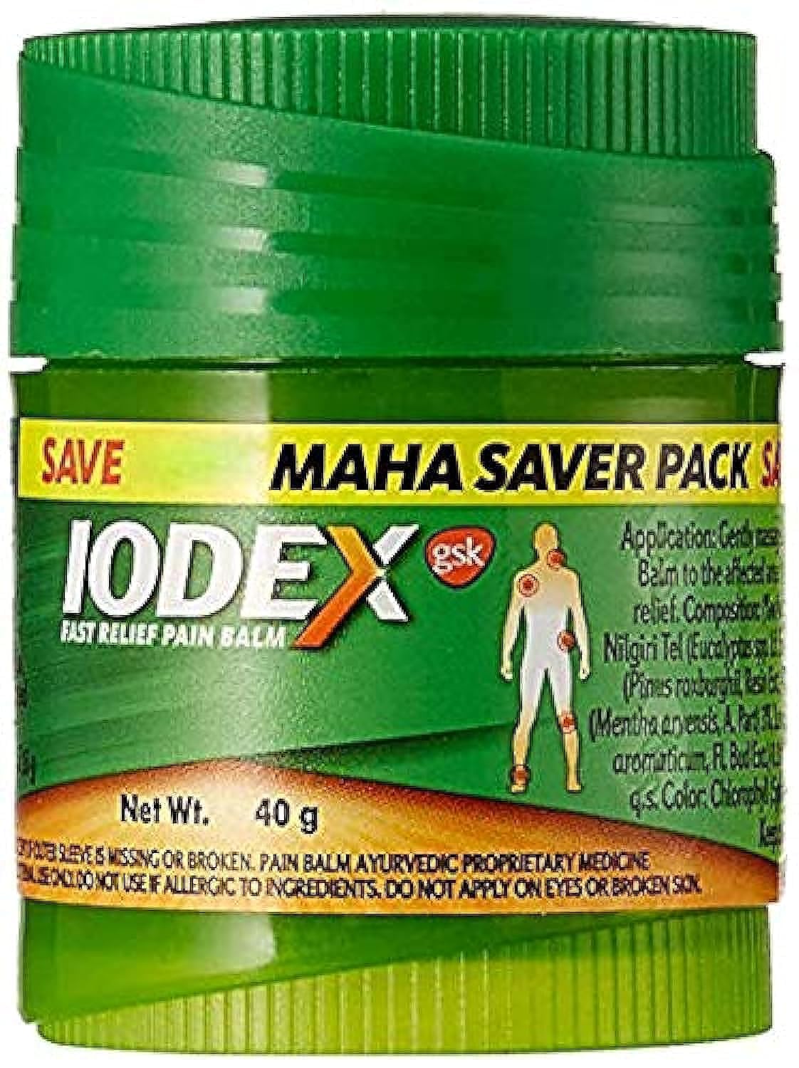 Iodex 40g pain relief balm pack for adult use