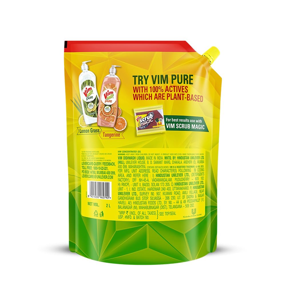 Vim Dishwash Liquid Gel Lemon Refill Pouch, 2 Ltr – view 2