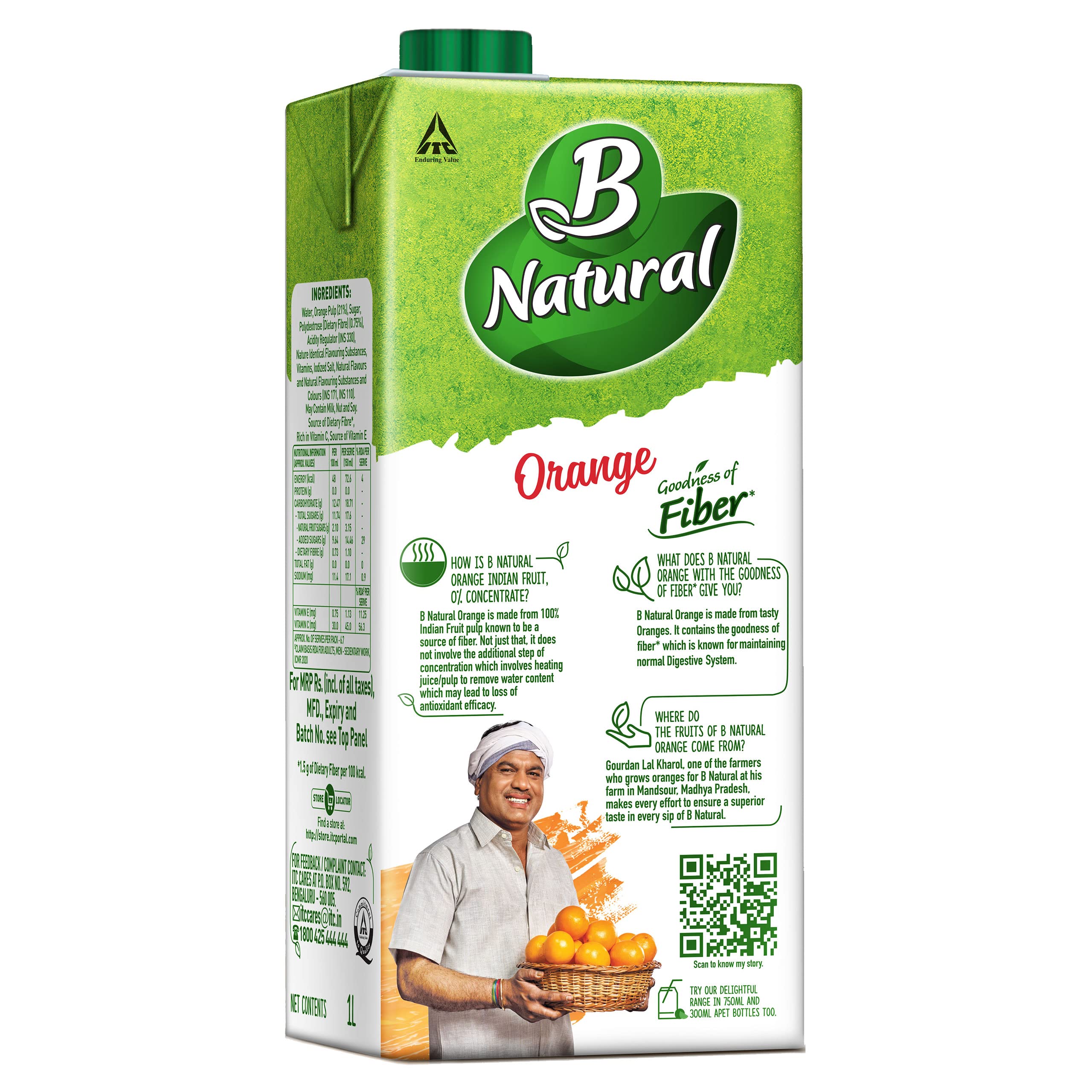 B Natural Orange Juice, Goodness of Fiber, 1 Litre – view 2