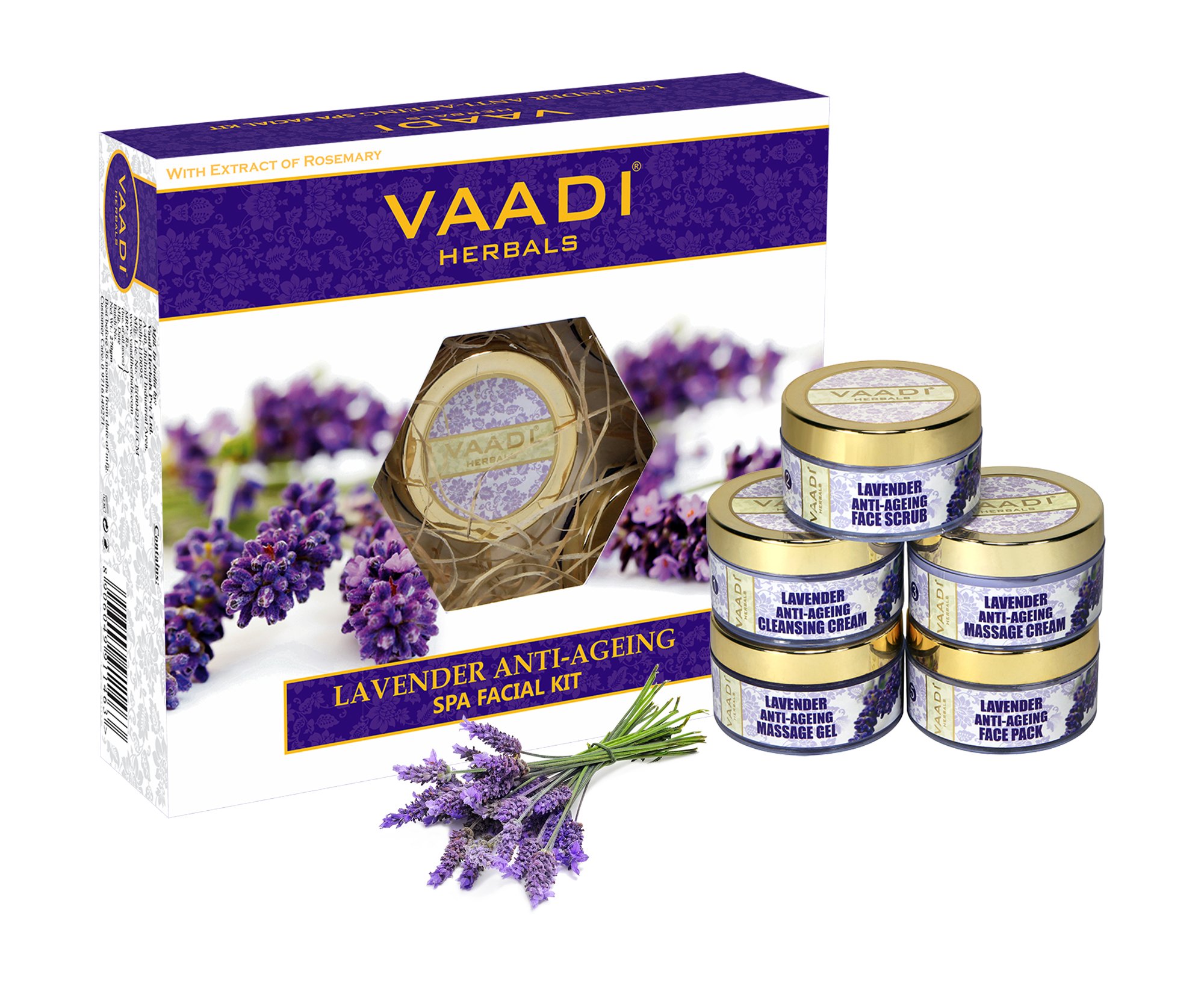 Lavender anti ageing facial kit with rosemary extract jar pack