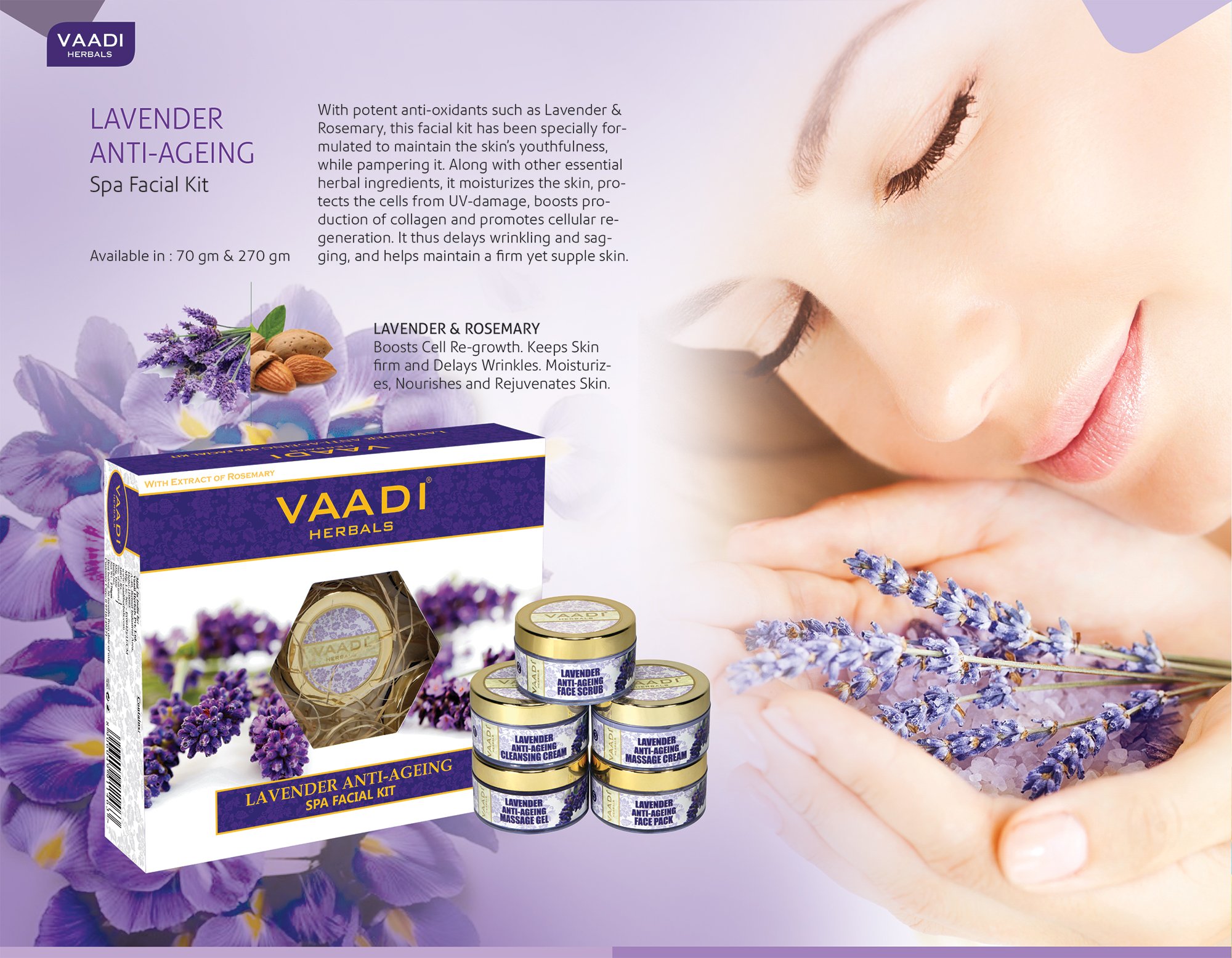 Vaadi Herbals Lavender Anti Ageing Spa Facial Kit with Rosemary Extract, 270g – view 4