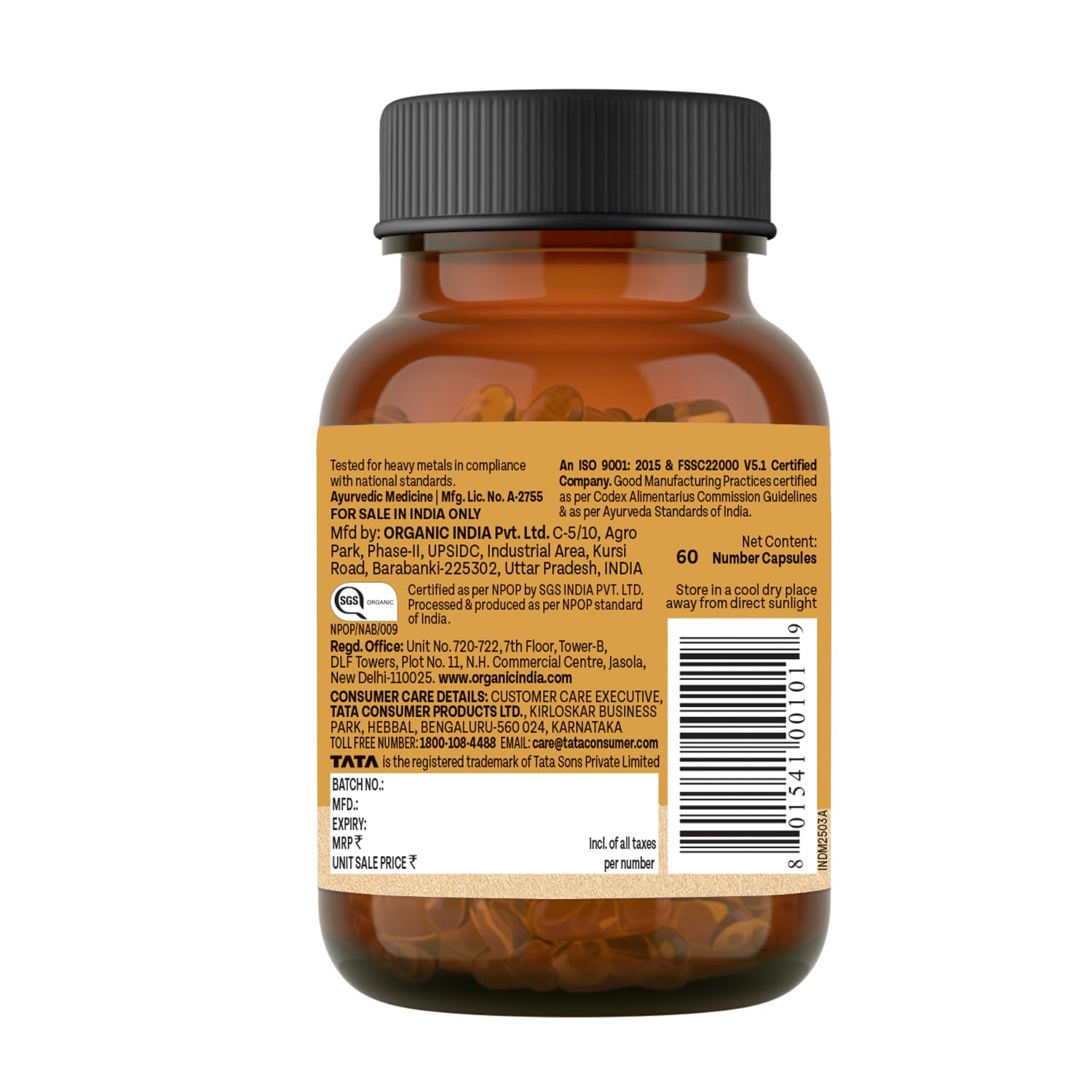 A TATA Product - Organic India Pure Ashwagandha Root Capsules - 60 Veg Caps (400mg), For Vitality & Relieves Stress, Naturally Boosts Energy & Stamina, Improves Immune System, GMP & NPOP Certified – view 9